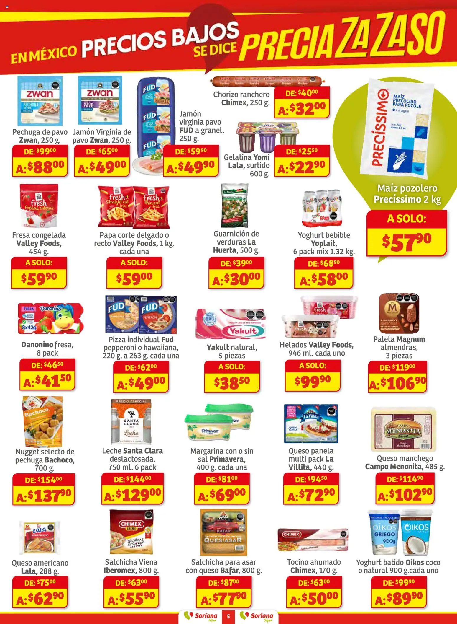 Nuevas ofertas de Soriana válidas en toda la República Mexicana desde el 11.12.2025. ¡Encuentra las mejores ofertas en Soriana - Preciazazaso Súper: Valle de México! | Página: 5 | Productos: Almendras, Papa, Sal, Leche