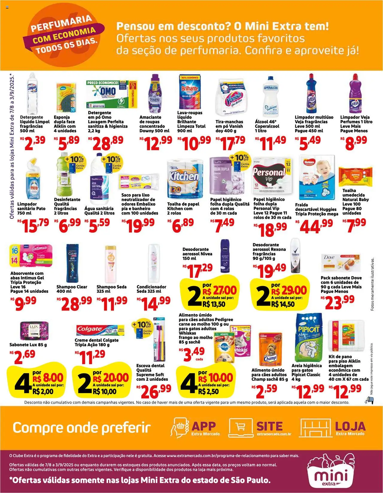 Mini Extra Folheto - válido de 07.08.2025 | Página: 4 | Produtos: Shampoo, Desodorante, Frango, Desinfetante
