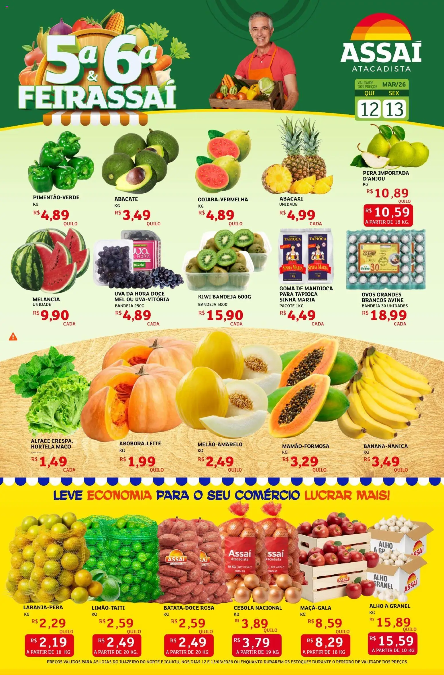 Assaí Atacadista Folheto - válido de 12.03.2026 | Página: 1 | Produtos: Melancia, Pera, Tapioca, Kiwi