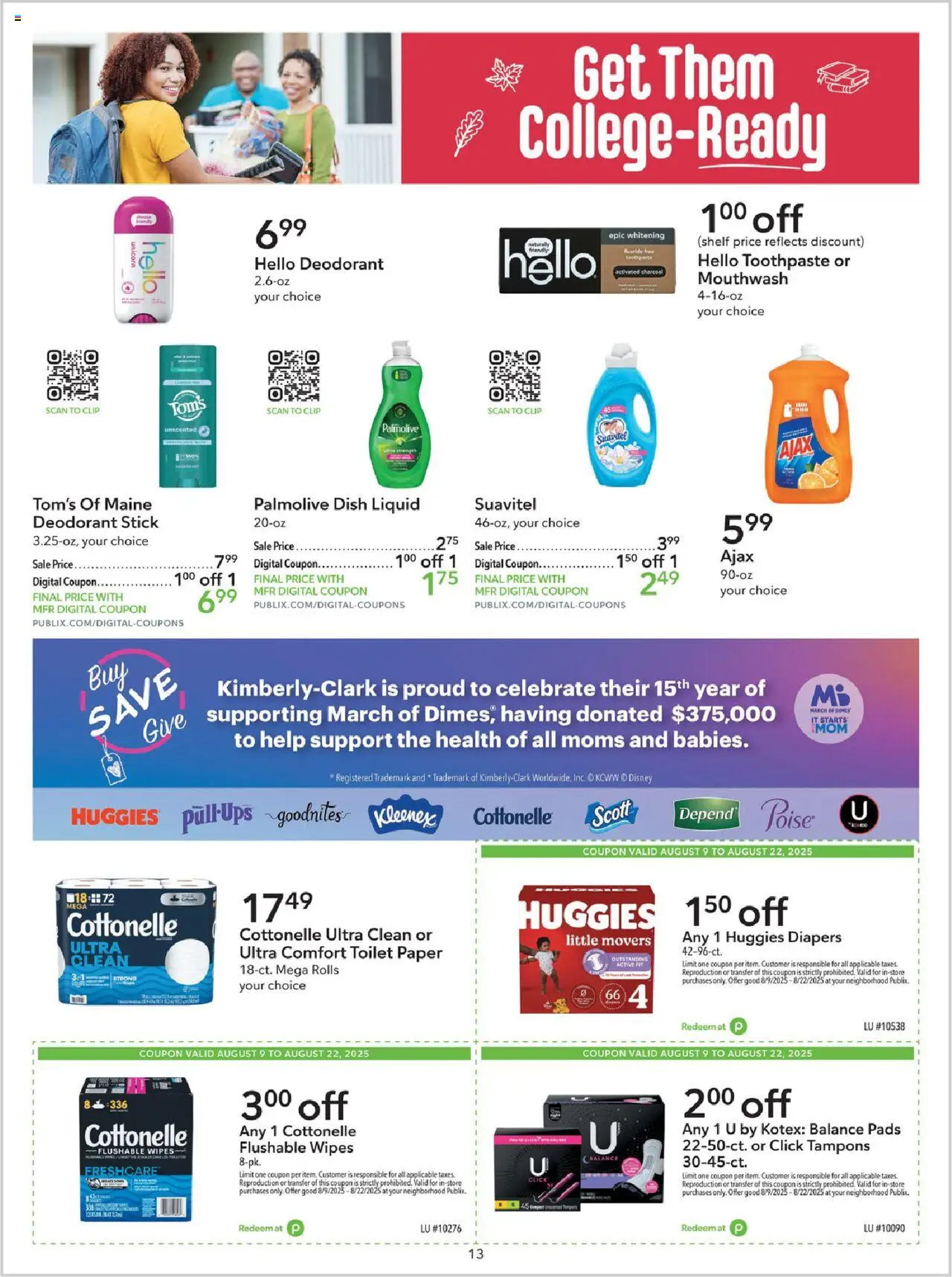 Publix Extra Savings - valid from 09.08.2025 | Page: 13 | Products: Clip, Deodorant, Mouthwash, Tampons