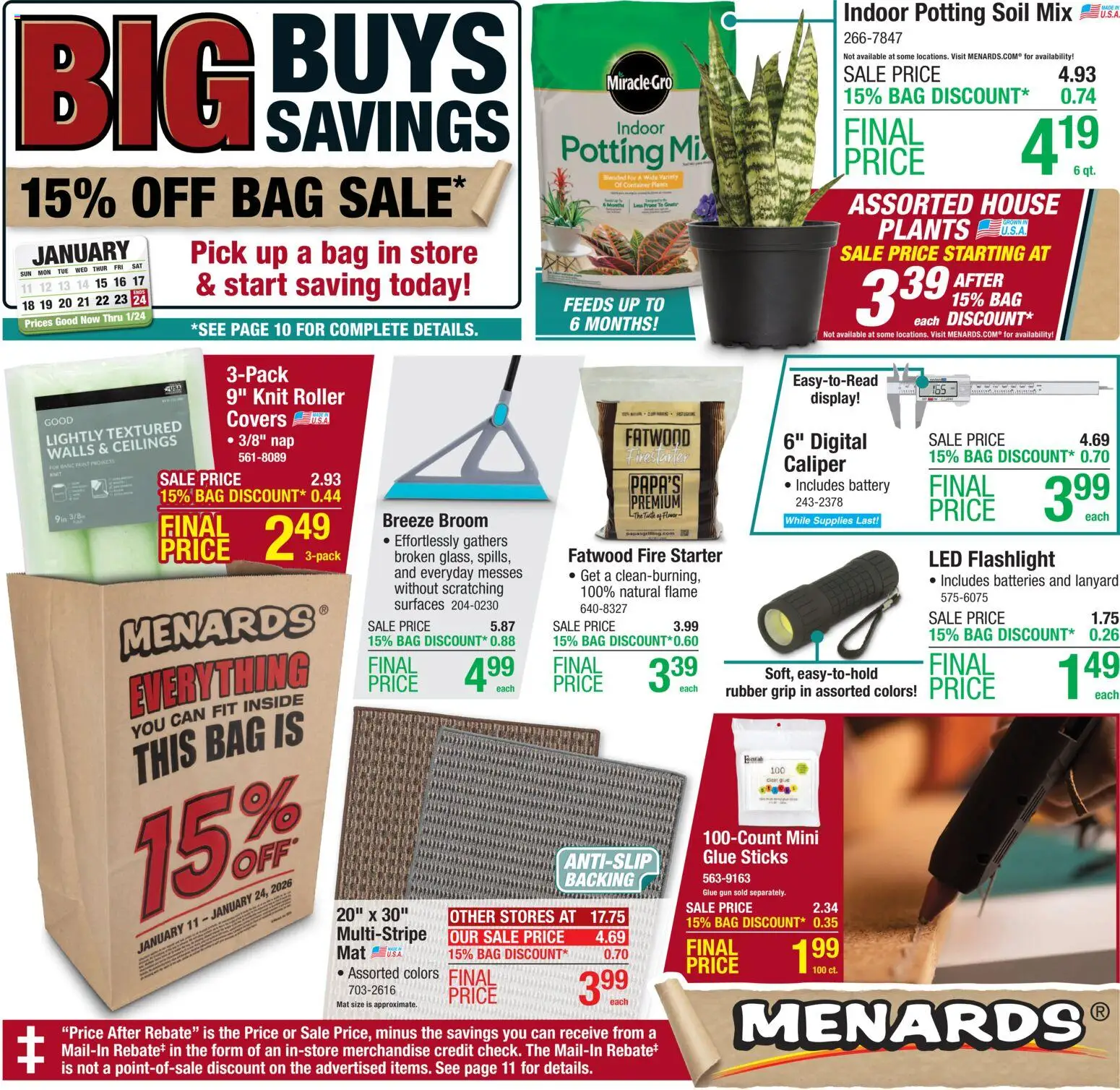 Menards Weekly Ad - valid from 14.01.2026 | Page: 1 | Products: Battery, Starter, Bag, Gun