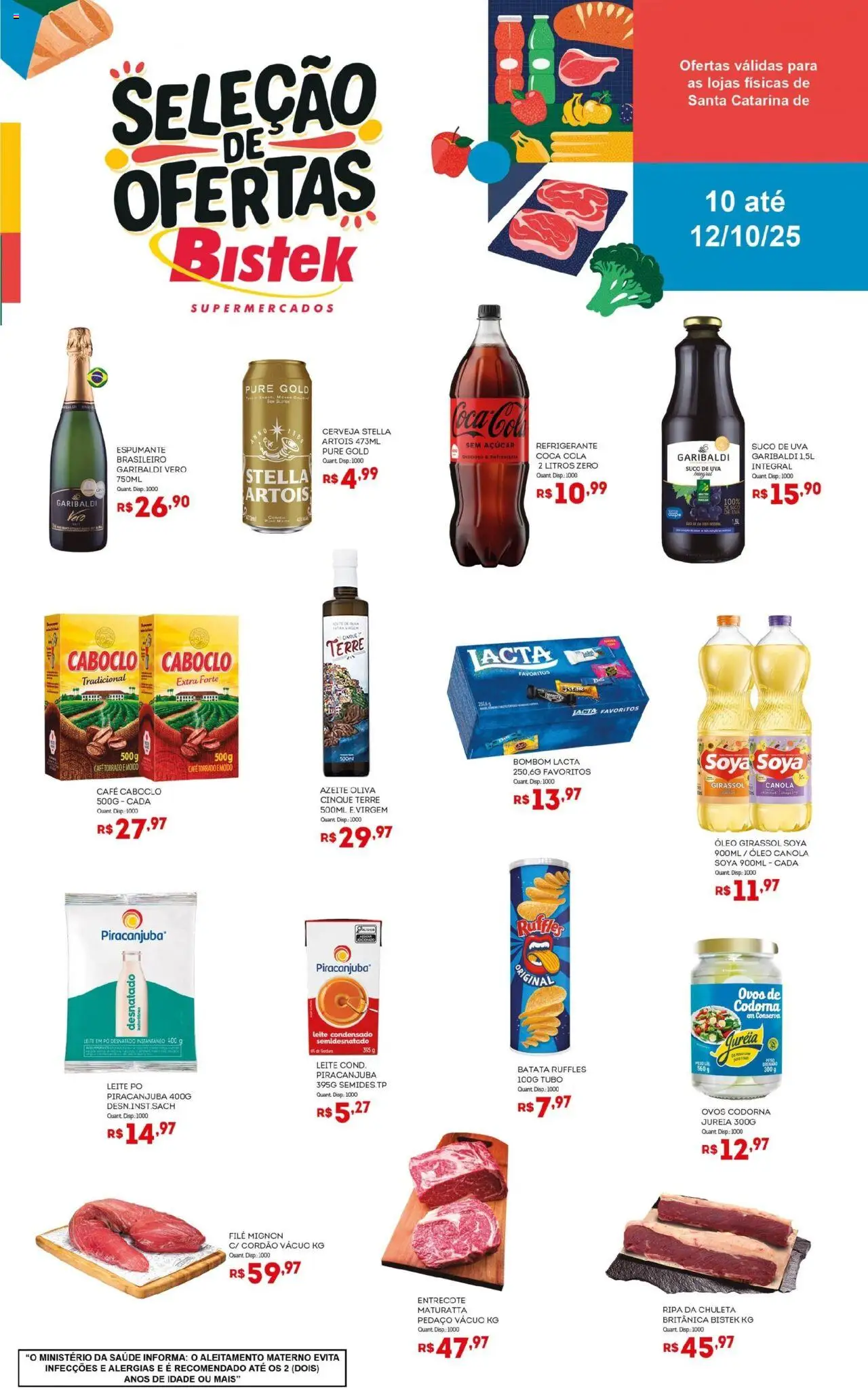 Bistek Supermercados Folheto - válido de 10.10.2025 | Página: 1 | Produtos: Filé mignon, Leite, Ovos, Bombom