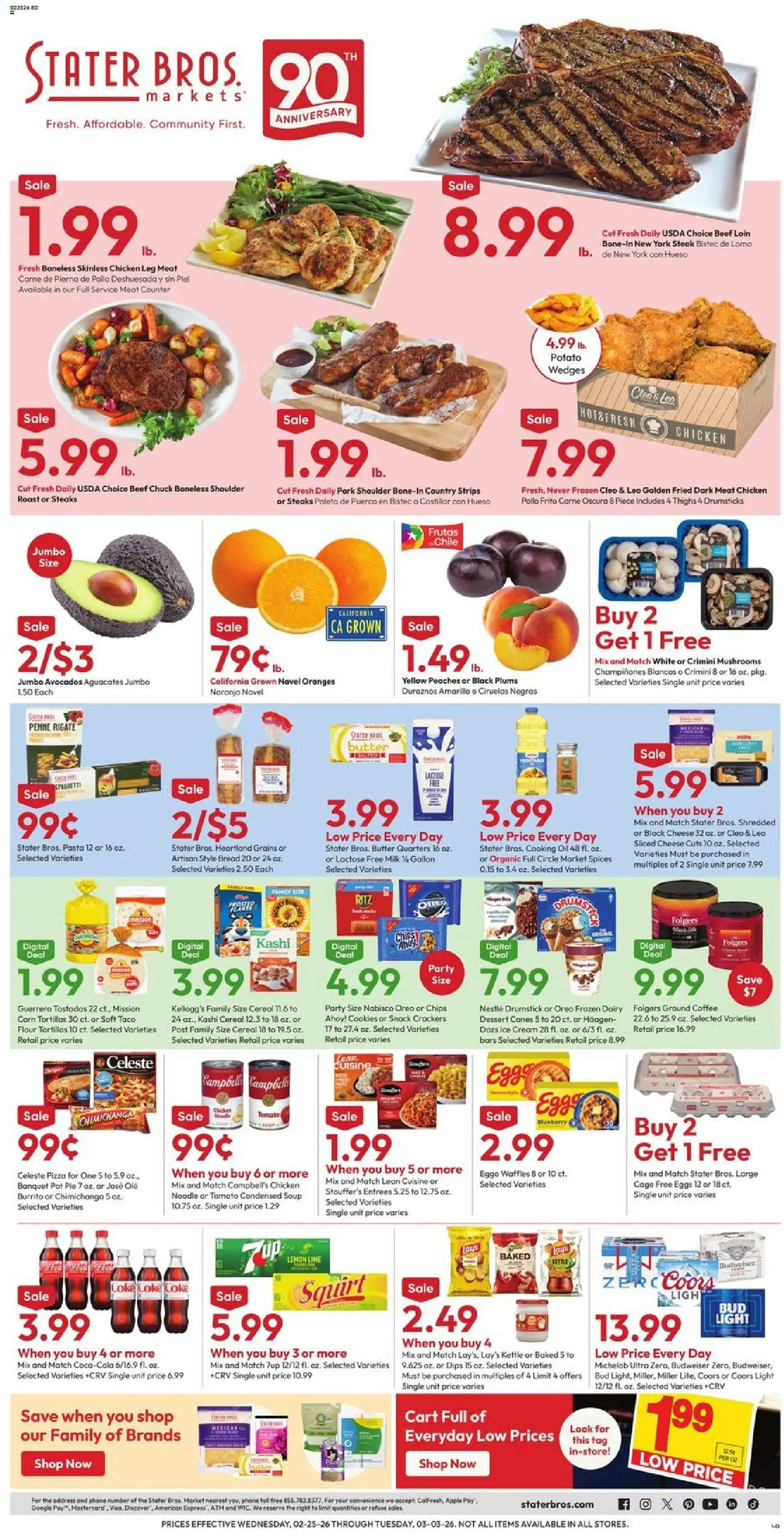 Stater Bros Weekly Ad - valid from 25.02.2026 | Page: 1 | Products: Butter, Eggs, Oranges, Phone