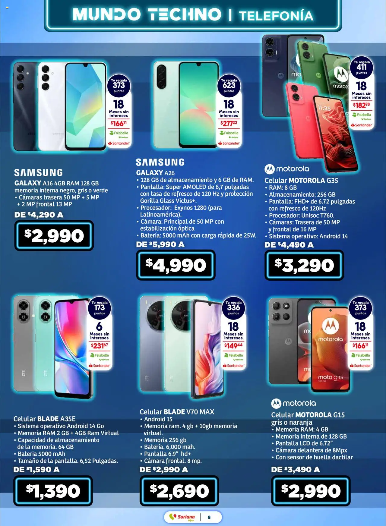 Nuevas ofertas de Soriana válidas en toda la República Mexicana desde el 28.08.2025. ¡Encuentra las mejores ofertas en Soriana - Mundo Techno Súper Nacional! | Página: 9 | Productos: Refresco, Cámara, Té, Batería