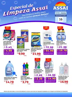 Encarte Assaí Atacadista - AC - Pré-Visualização do folheto da loja Assaí Atacadista, válido de 16.02.2026 | Página: 1 | Produtos: Limpador multiuso, Amaciante de roupas, Álcool em gel, Desinfetante
