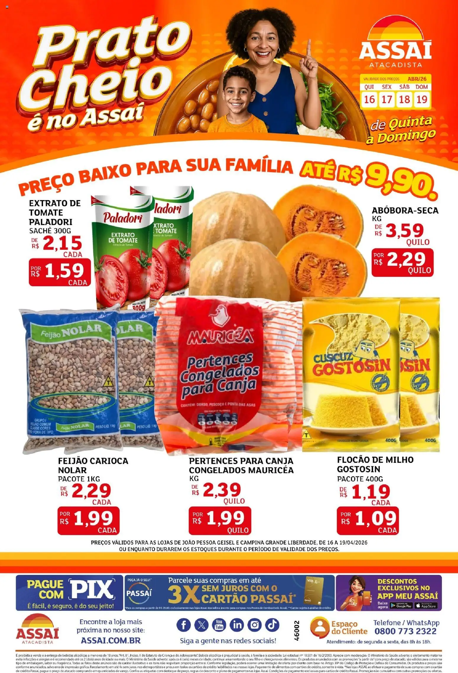Assaí Atacadista Folheto - válido de 16.04.2026 | Página: 1 | Produtos: Feijão, Pneus, Baixo, Bebida