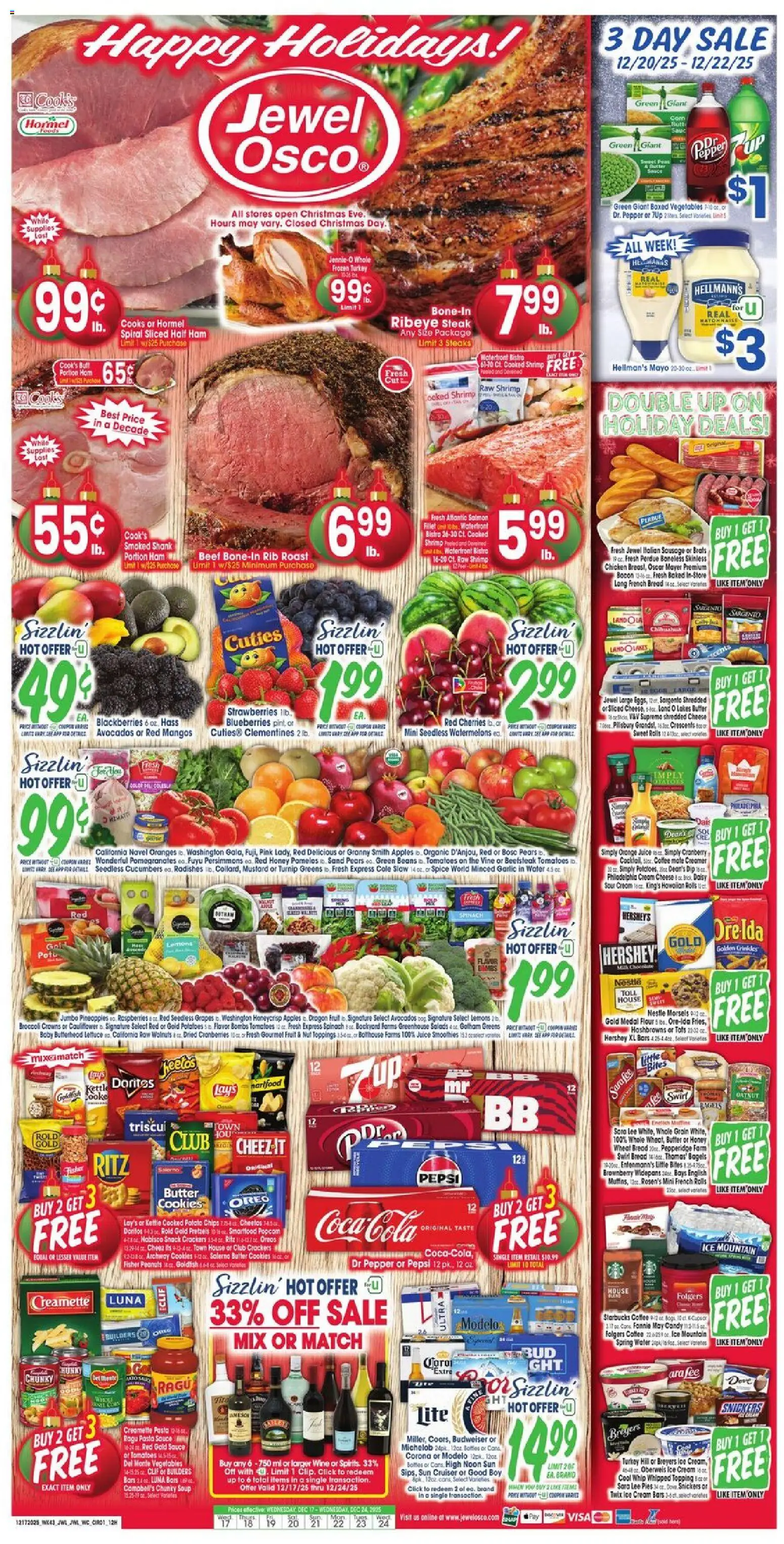 Jewel Osco Weekly Ad - valid from 17.12.2025 | Page: 1 | Products: Bread, Oranges, Beef, Kettle