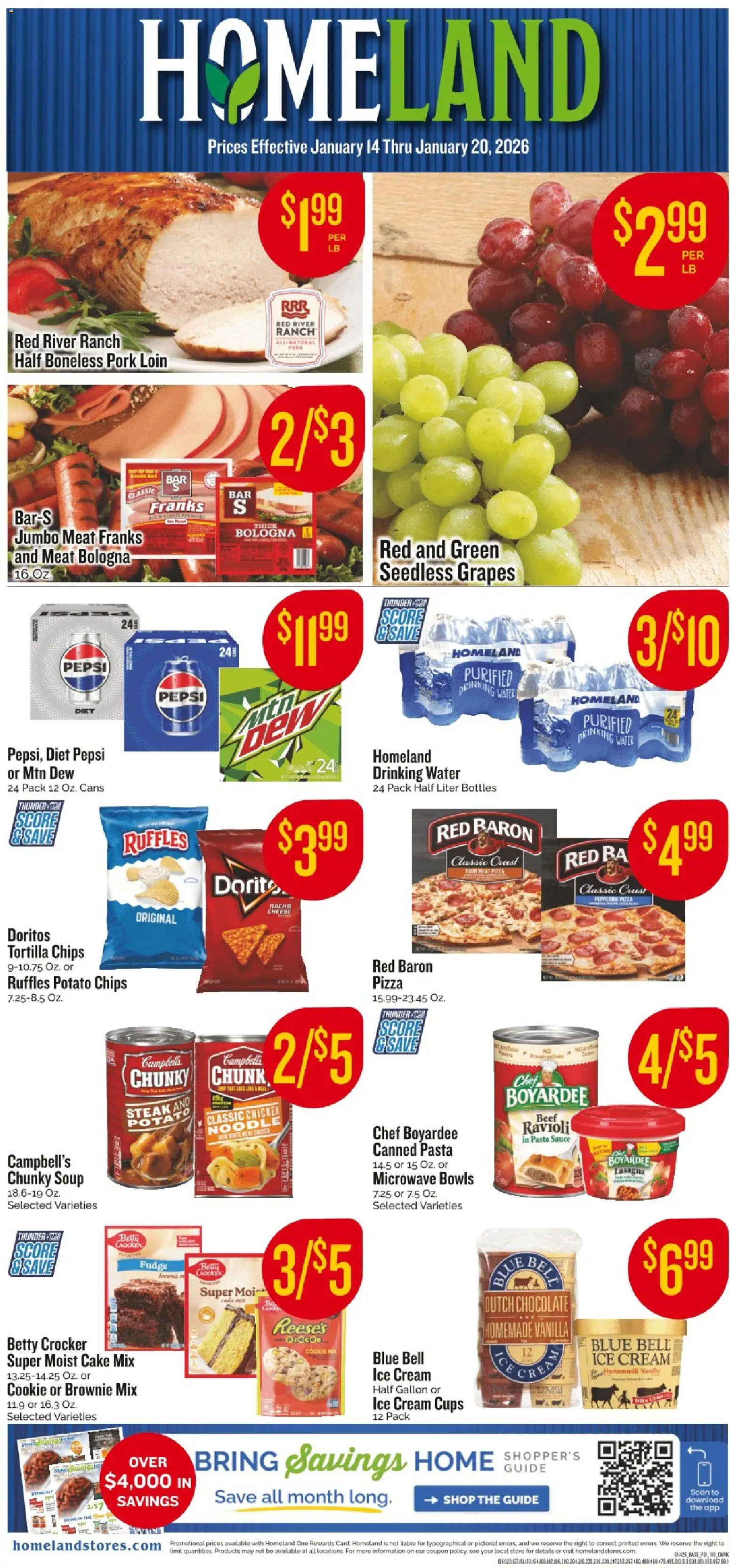 Homeland Weekly Ad - valid from 14.01.2026 | Page: 1 | Products: Chocolate, Pizza, Chips, Ice cream