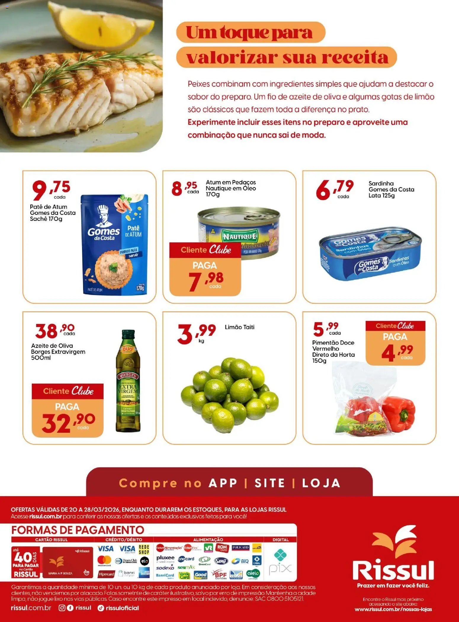 Rissul Folheto - válido de 20.03.2026 | Página: 2 | Produtos: Pimentão, Gomes da costa, Sardinha, Atum