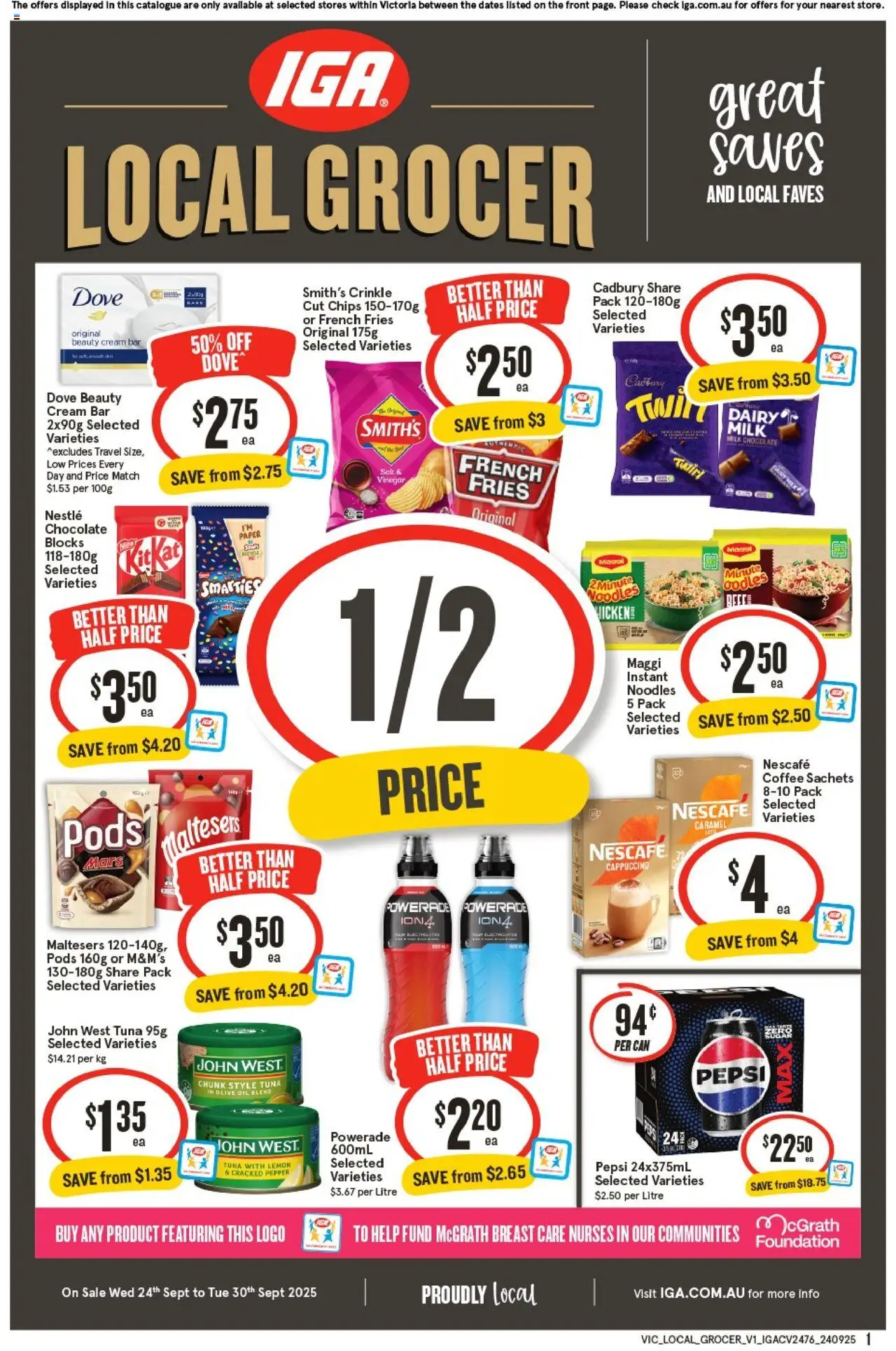 IGA catalogue - valid from 24.09.2025 | Page: 1 | Products: Coffee, Chocolate, Pepsi, Cream