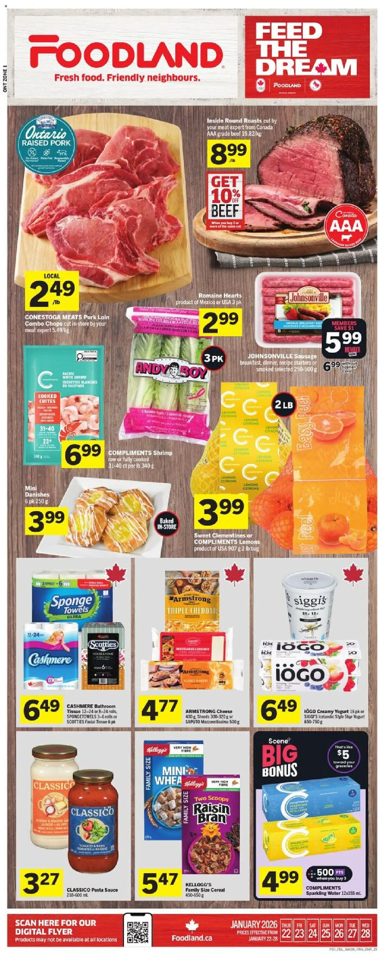 Foodland flyer valid from 22.01.2026 | Page: 1 | Products: Pasta, Bag, Sponge, Cheese
