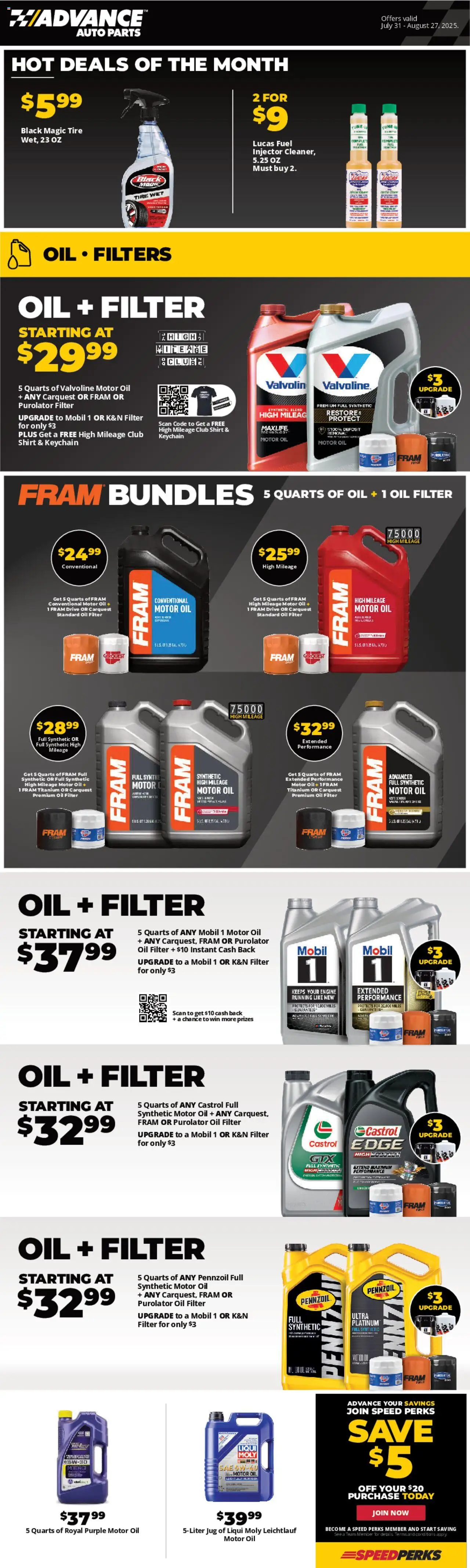 Advance Auto Parts Weekly Ad - valid from 31.07.2025 | Page: 1 | Products: Tire, Shirt, Oil filter, Dill