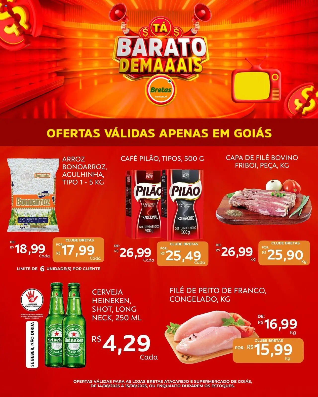Bretas Folheto - válido de 14.08.2025 | Página: 7 | Produtos: Café, Cerveja, Arroz, Heineken