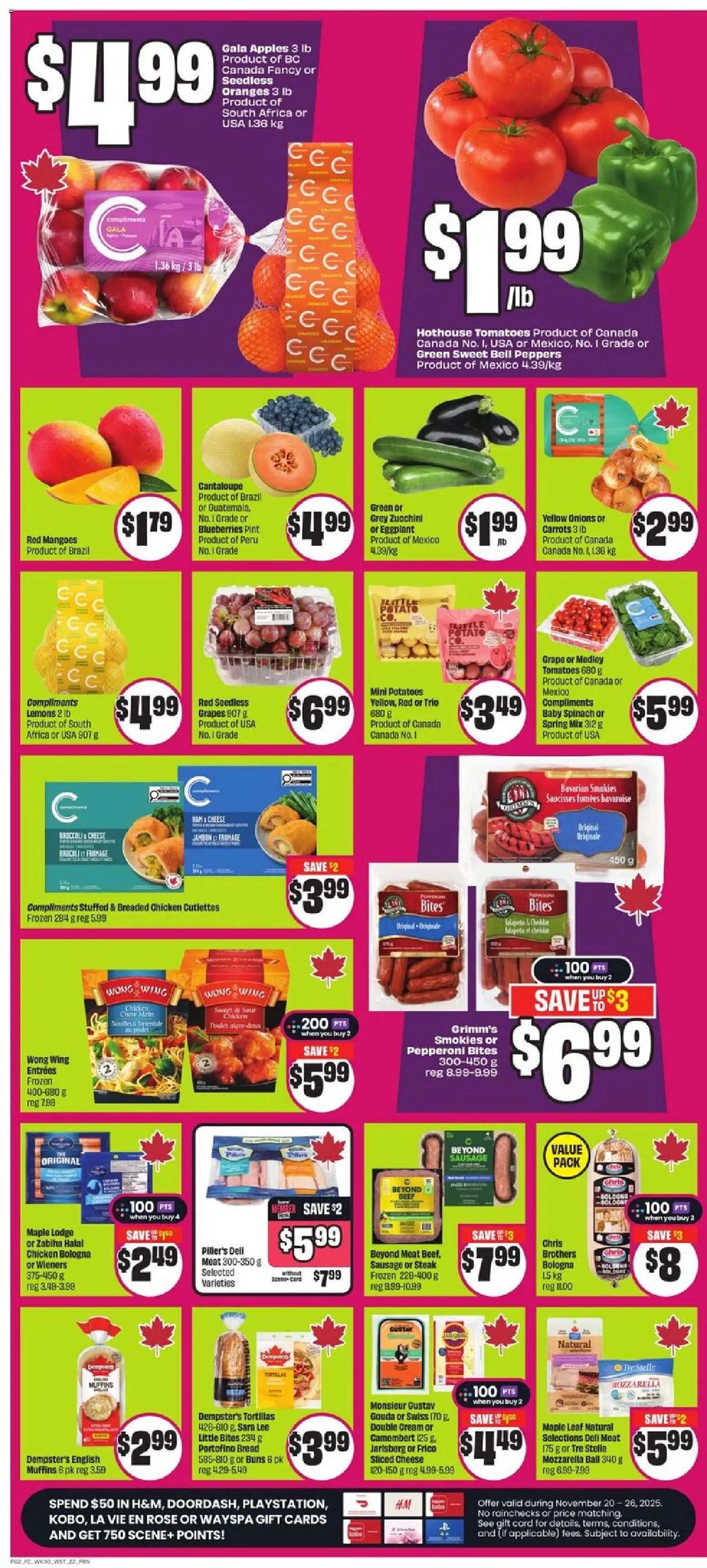 FreshCo flyer valid from 20.11.2025 | Page: 3 | Products: Beef, Cheese, Apples, Tomatoes