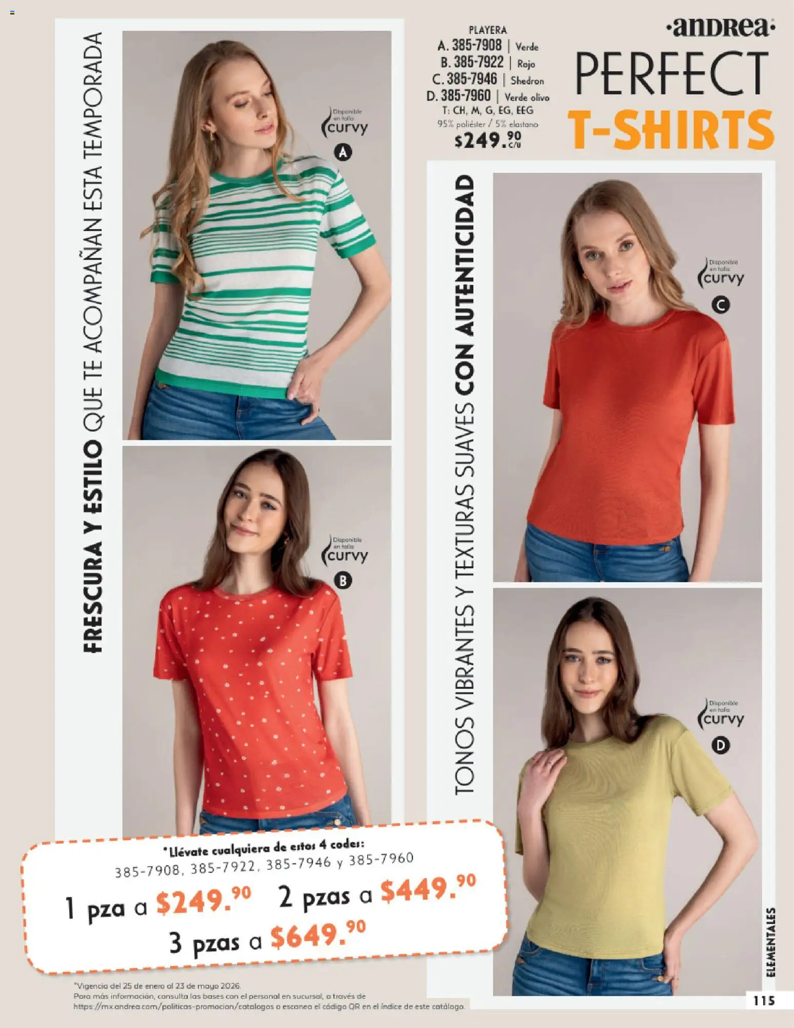 Nuevas ofertas de Andrea válidas en toda la República Mexicana desde el 25.01.2026. ¡Encuentra las mejores ofertas en Andrea catálogo Vestir! | Página: 115 | Productos: Playera, Té