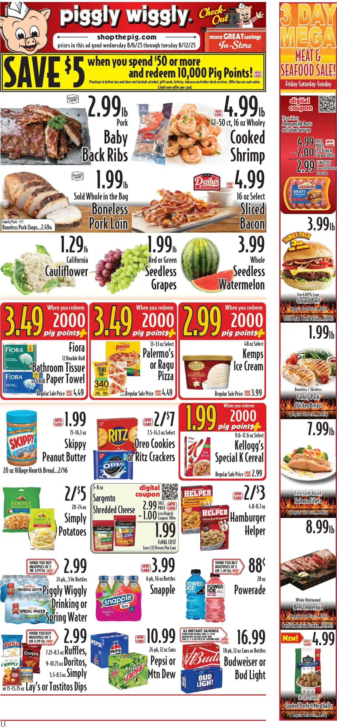 Piggly Wiggly Weekly Ad - valid from 06.08.2025 | Page: 1 | Products: Beef, Potatoes, Cauliflower, Bag