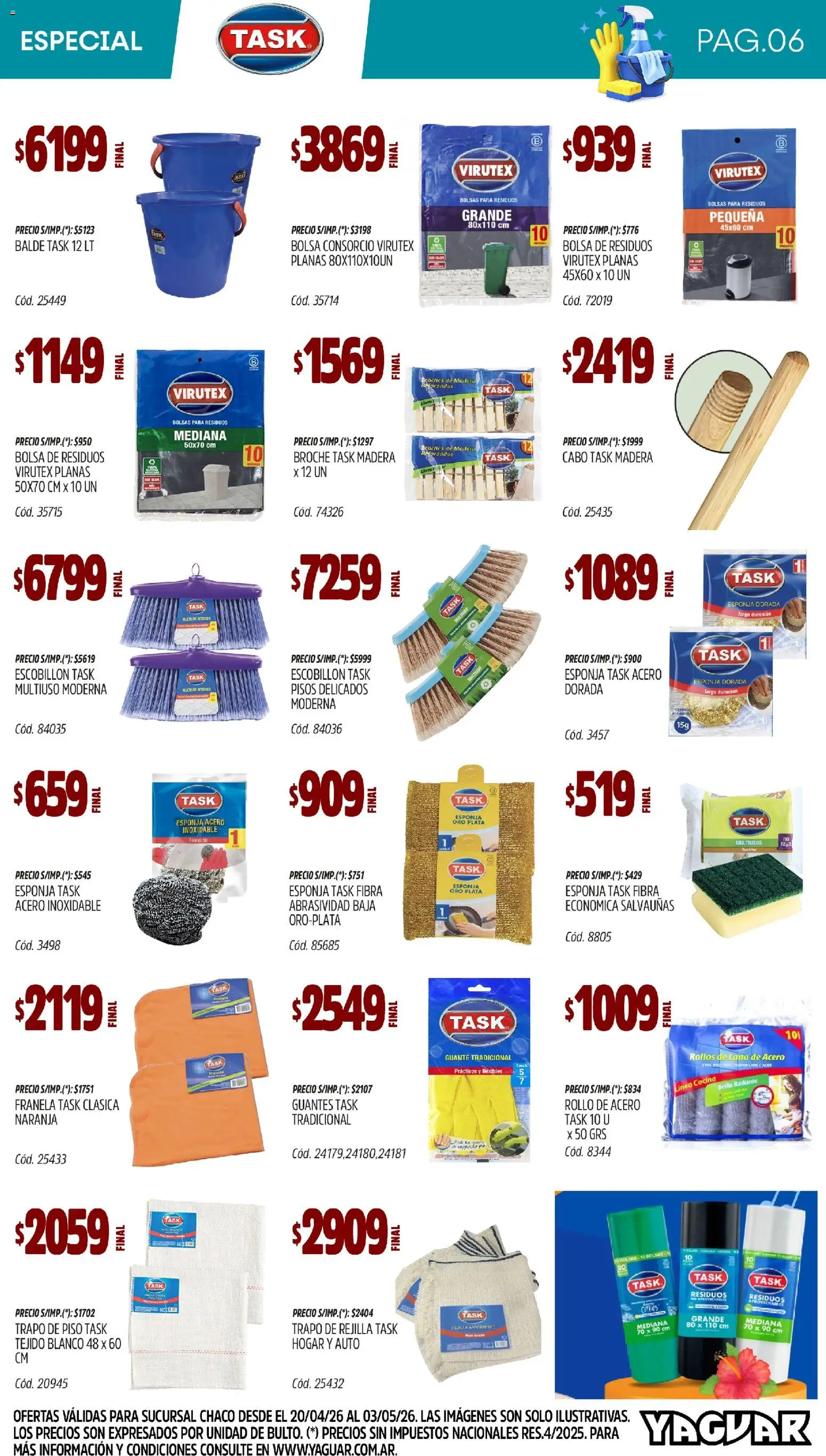 Yaguar - Especial Limpieza Chaco │ válido desde el 20.04.2026 | Página: 6 | Productos: Algodón, Esponja, Escobillon, Radiante