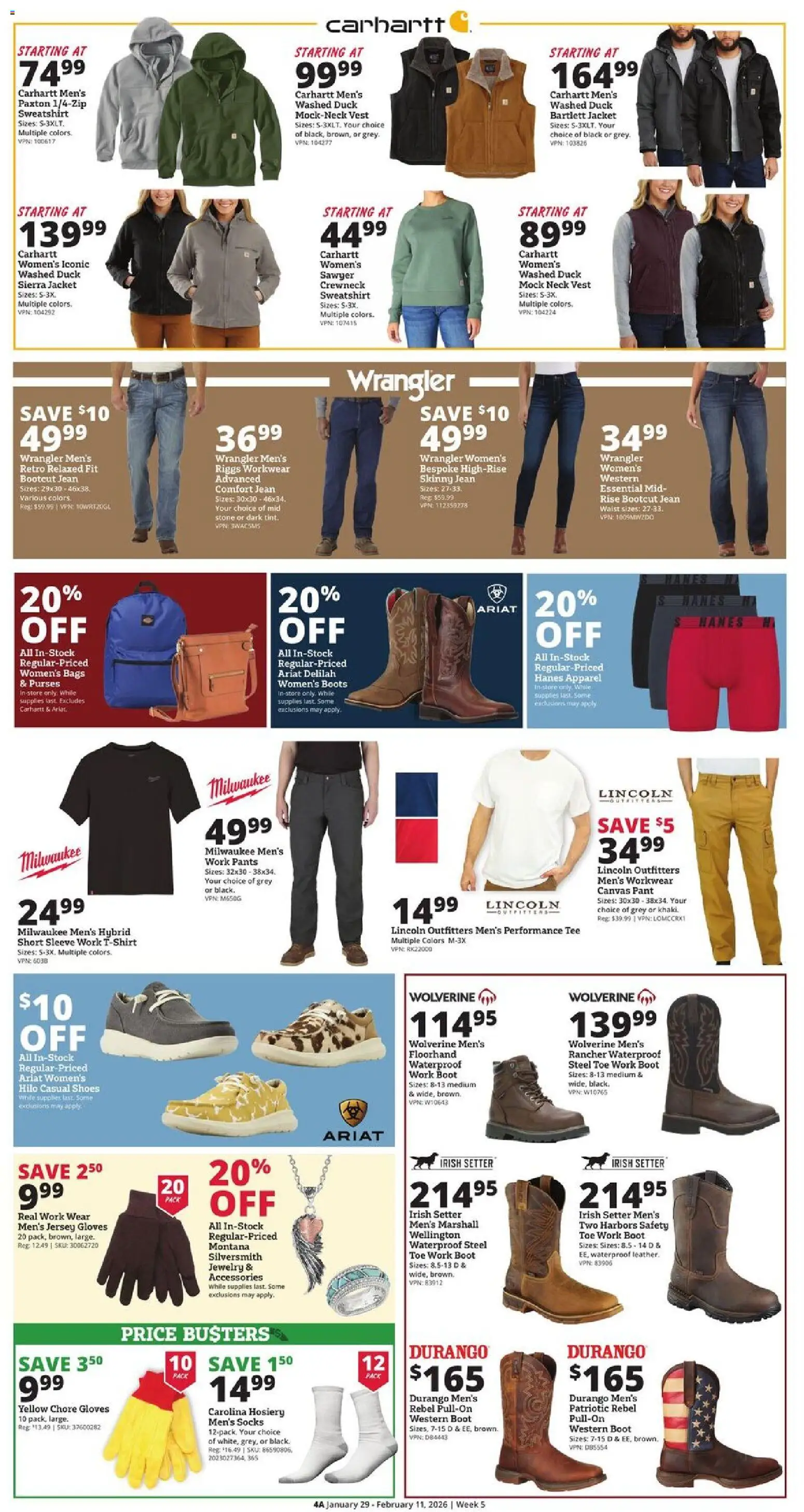 Rural King Weekly Ad - valid from 29.01.2026 | Page: 4 | Products: Vest, Pants, Boots, Gloves