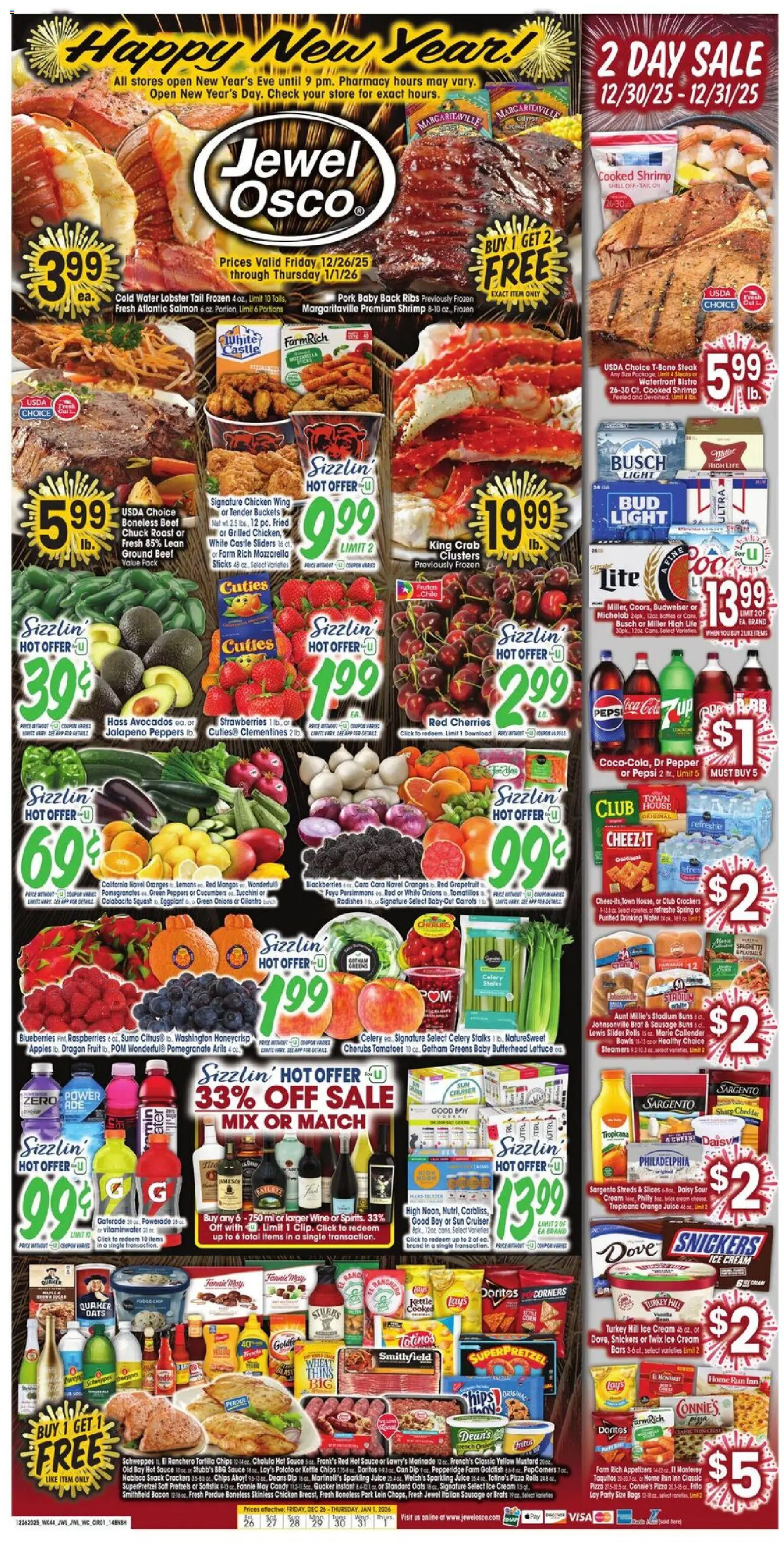 Jewel Osco Weekly Ad - valid from 26.12.2025 | Page: 1 | Products: Cherries, Strawberries, Chips, Ice cream