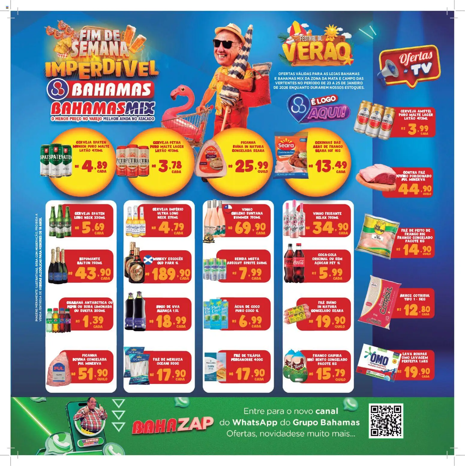 Bahamas Supermercados Folheto - válido de 22.01.2026 | Página: 1 | Produtos: Água de coco, Espumante, Contra filé, Roupas