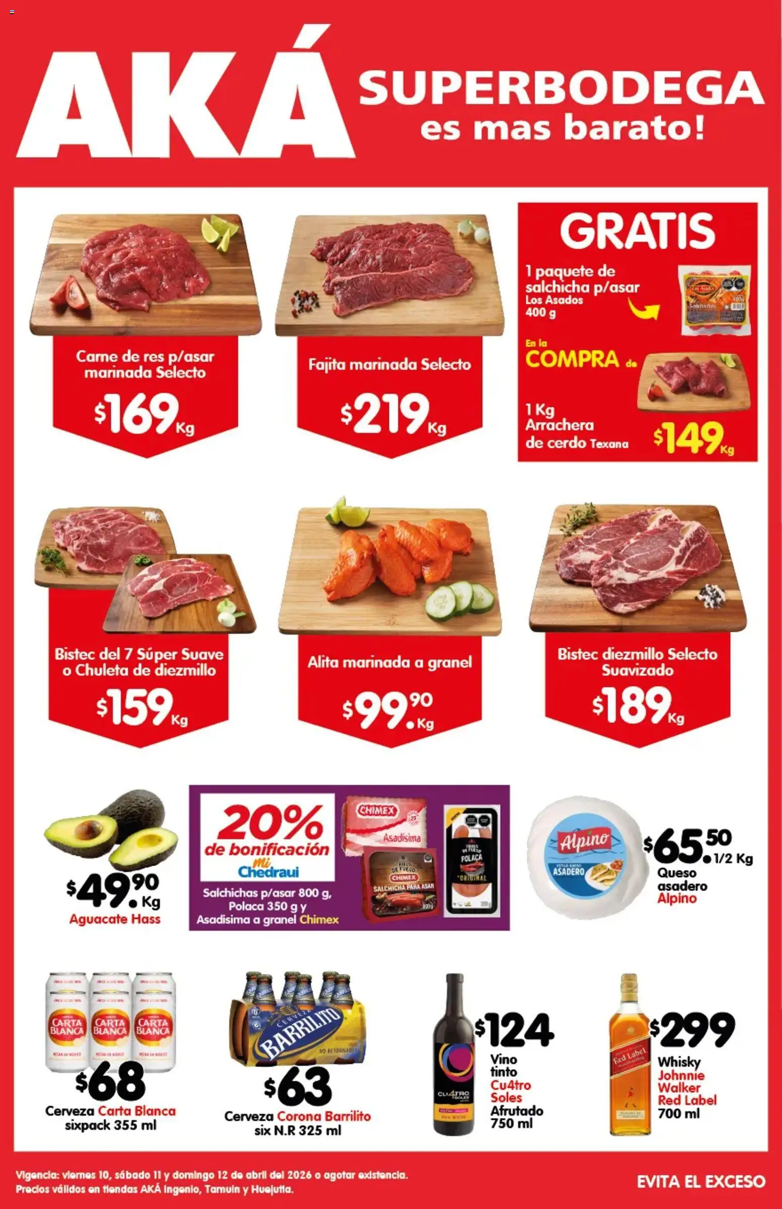Nuevas ofertas de Arteli válidas en toda la República Mexicana desde el 10.04.2026. ¡Encuentra las mejores ofertas en Arteli folleto Carnita Asada Aká Superbodegas Foraneas! | Página: 1 | Productos: Salchicha, Queso, Cerdo, Vino