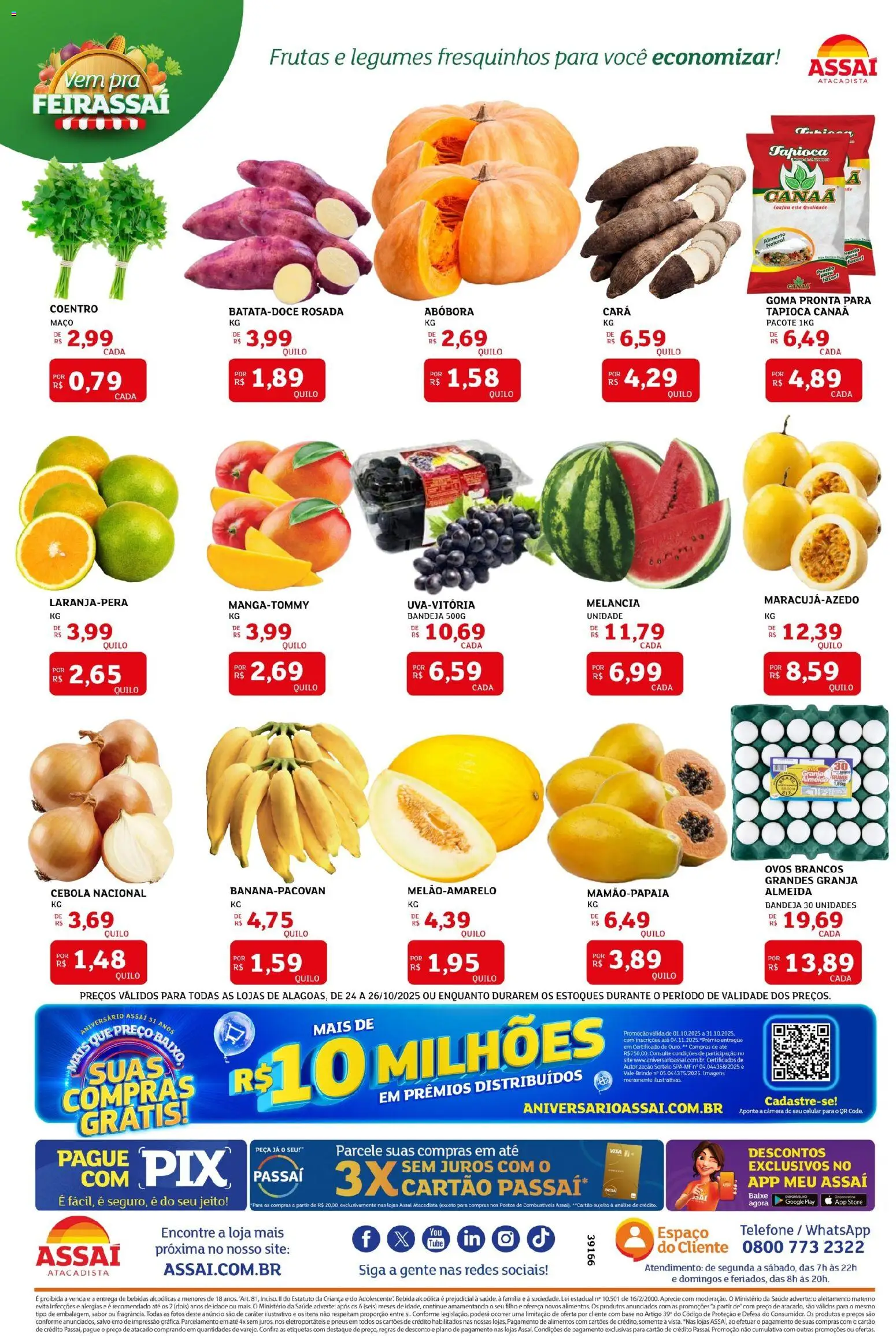 Assaí Atacadista Folheto - válido de 24.10.2025 | Página: 3 | Produtos: Cebola, Celular, Tapioca, Base