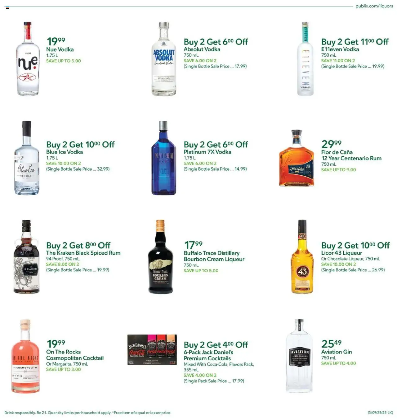 Publix Liquor - valid from 25.09.2025 | Page: 3 | Products: Bourbon, Gin, Cream, Vodka