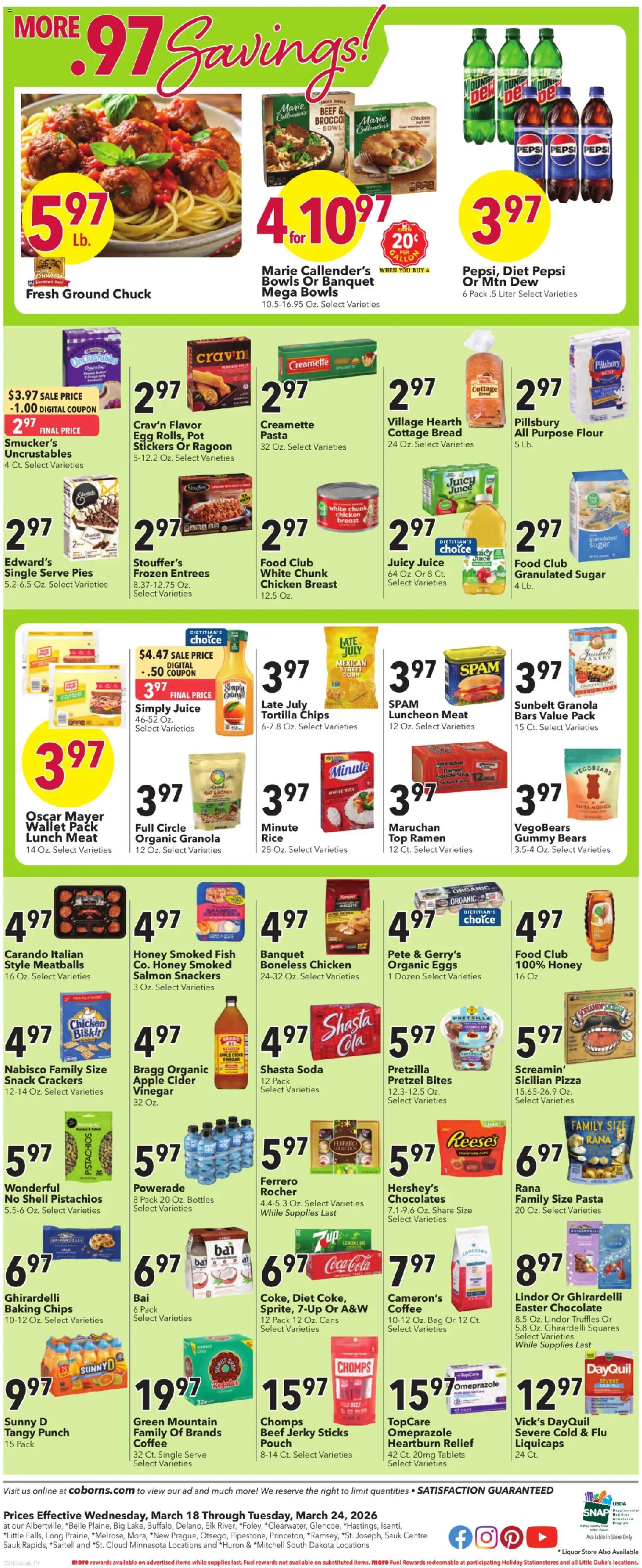 Coborn's Weekly Ad - valid from 18.03.2026 | Page: 6 | Products: Corn, Milk, Pasta, Wallet