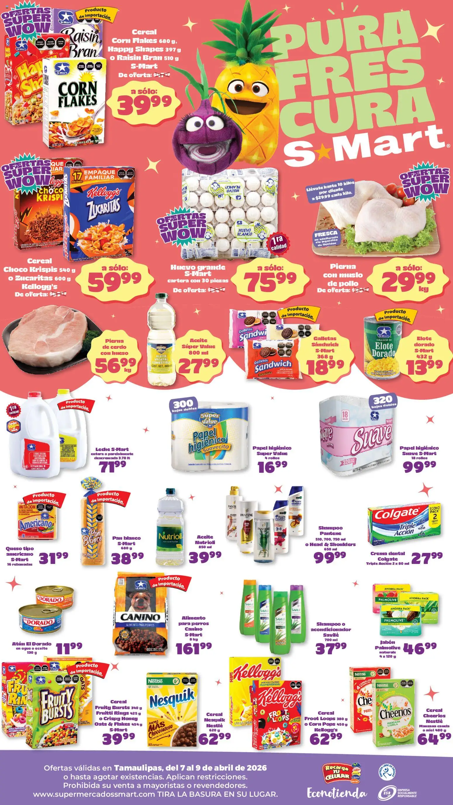 Nuevas ofertas de S-Mart válidas en toda la República Mexicana desde el 07.04.2026. ¡Encuentra las mejores ofertas en S-Mart folleto Nuevo Laredo! | Página: 2 | Productos: Pollo, Manzana, Pan, Galletas