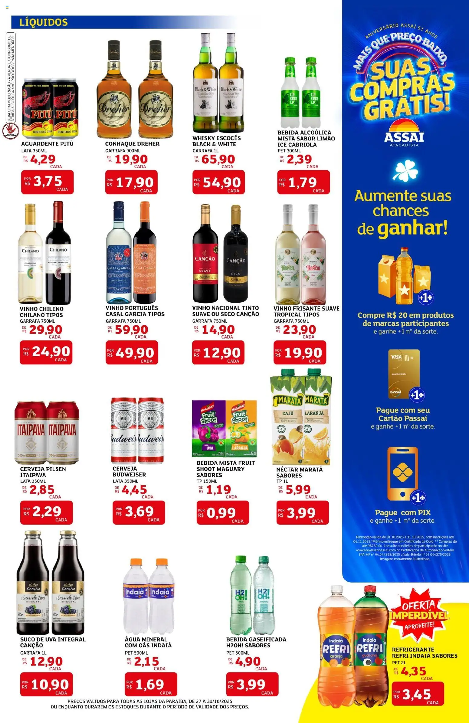 Assaí Atacadista Folheto - válido de 27.10.2025 | Página: 5 | Produtos: Caju, Conhaque, Água mineral, Refrigerante