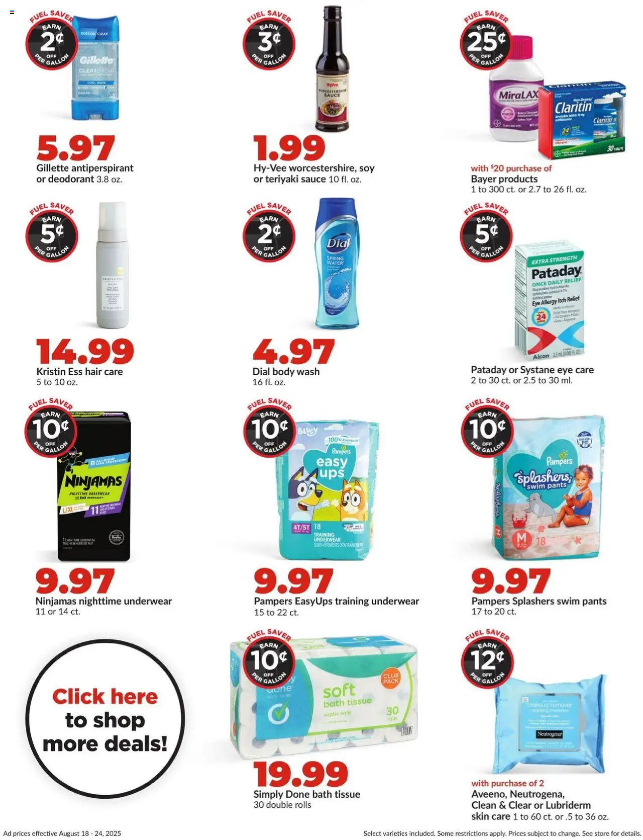 HyVee Weekly Ad - valid from 18.08.2025 | Page: 7 | Products: Bath, Pants, Water, Sauce