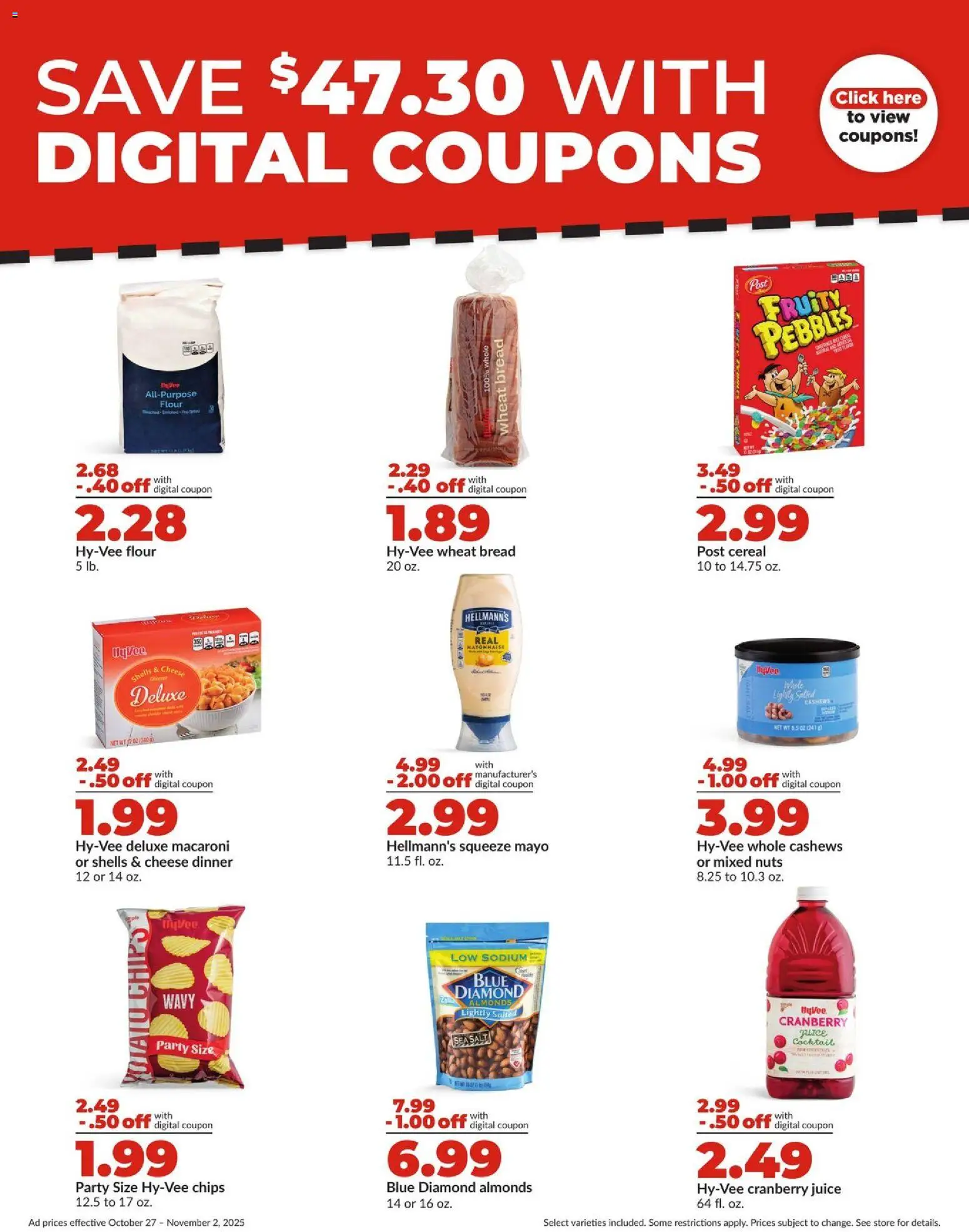 HyVee Weekly Ad - valid from 27.10.2025 | Page: 5 | Products: Bread, Juice, Chips, Nuts