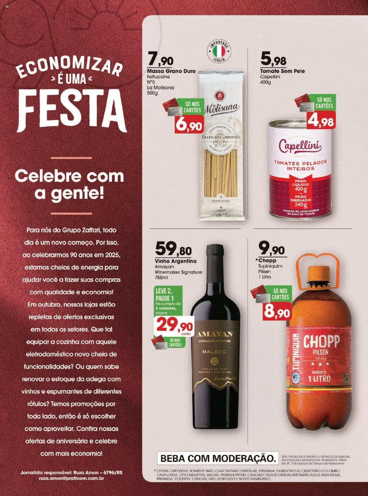 Zaffari Folheto - válido de 07.10.2025 | Página: 2 | Produtos: Pasta, Vinho, Tomates, Bourbon