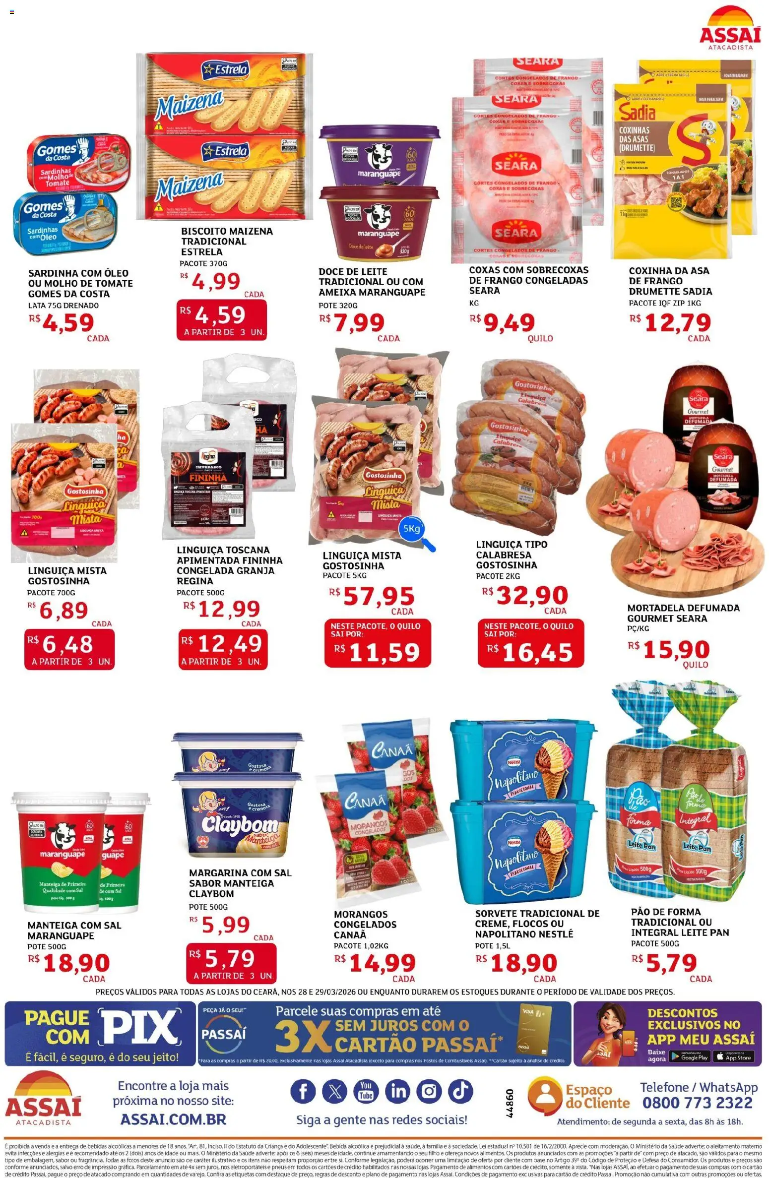 Assaí Atacadista Folheto - válido de 28.03.2026 | Página: 2 | Produtos: Linguiça, Manteiga, Mortadela, Ameixa