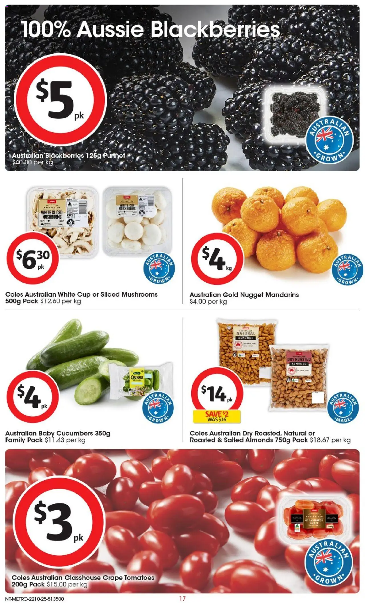 Coles catalogue - valid from 22.10.2025 | Page: 18 | Products: Tomatoes, Mushrooms, Mandarins, Cucumbers