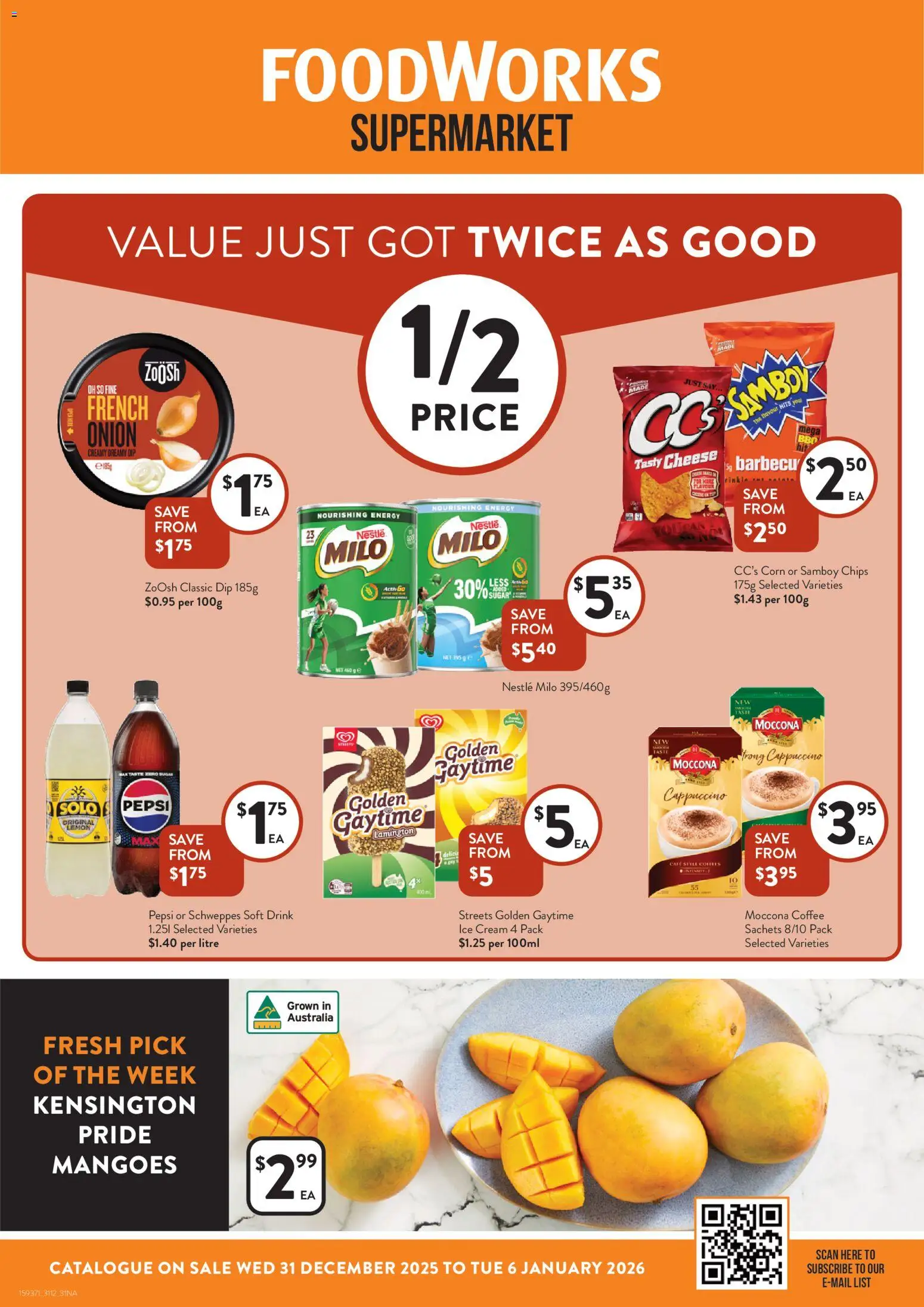 Foodworks catalogue - valid from 31.12.2025 | Page: 1 | Products: Cheese, Coffee, Ice cream, Moccona