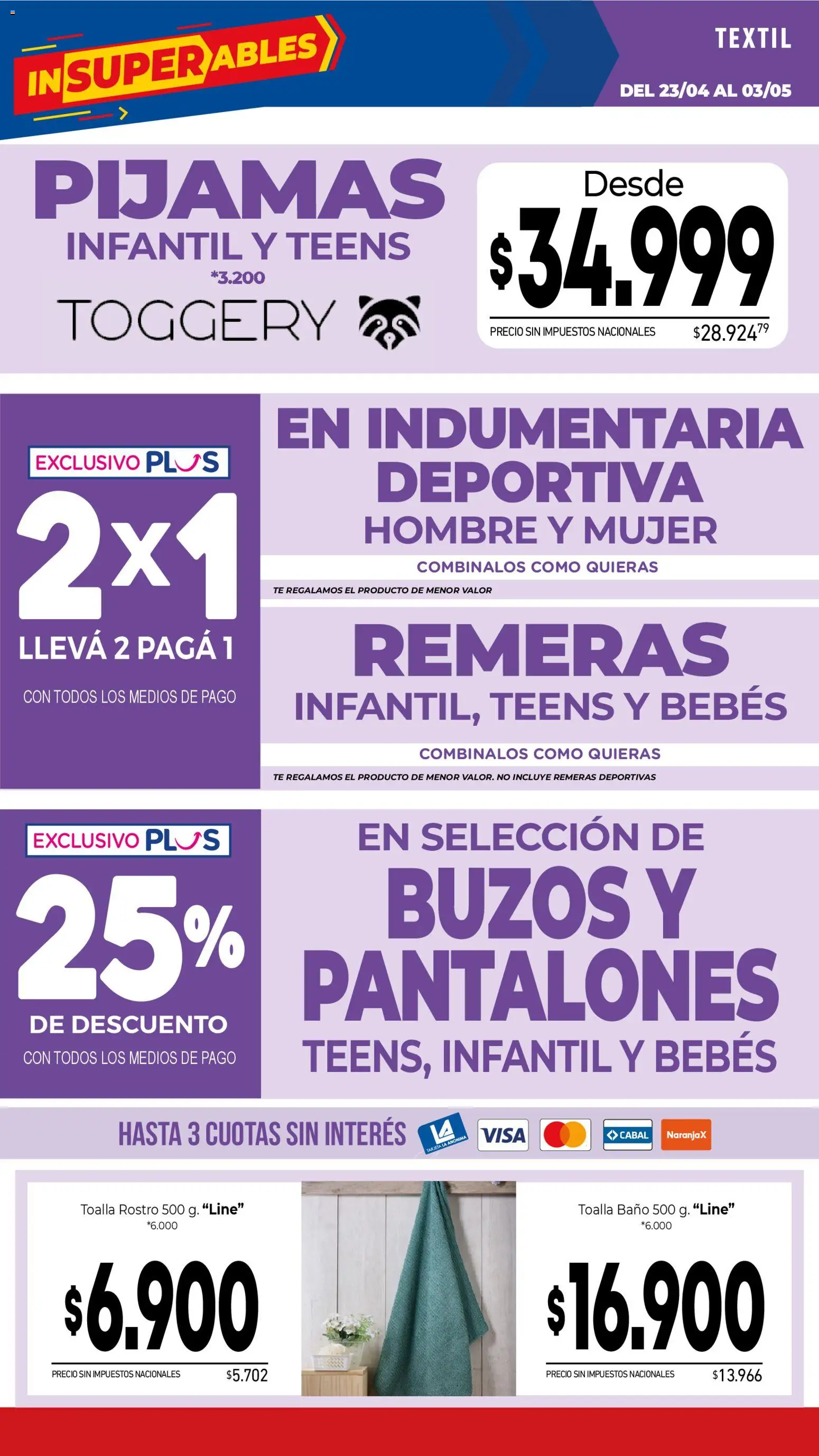 La Anonima catálogo │ válido desde el 23.04.2026 | Página: 37 | Productos: Toalla, Baño, Pantalones, Té