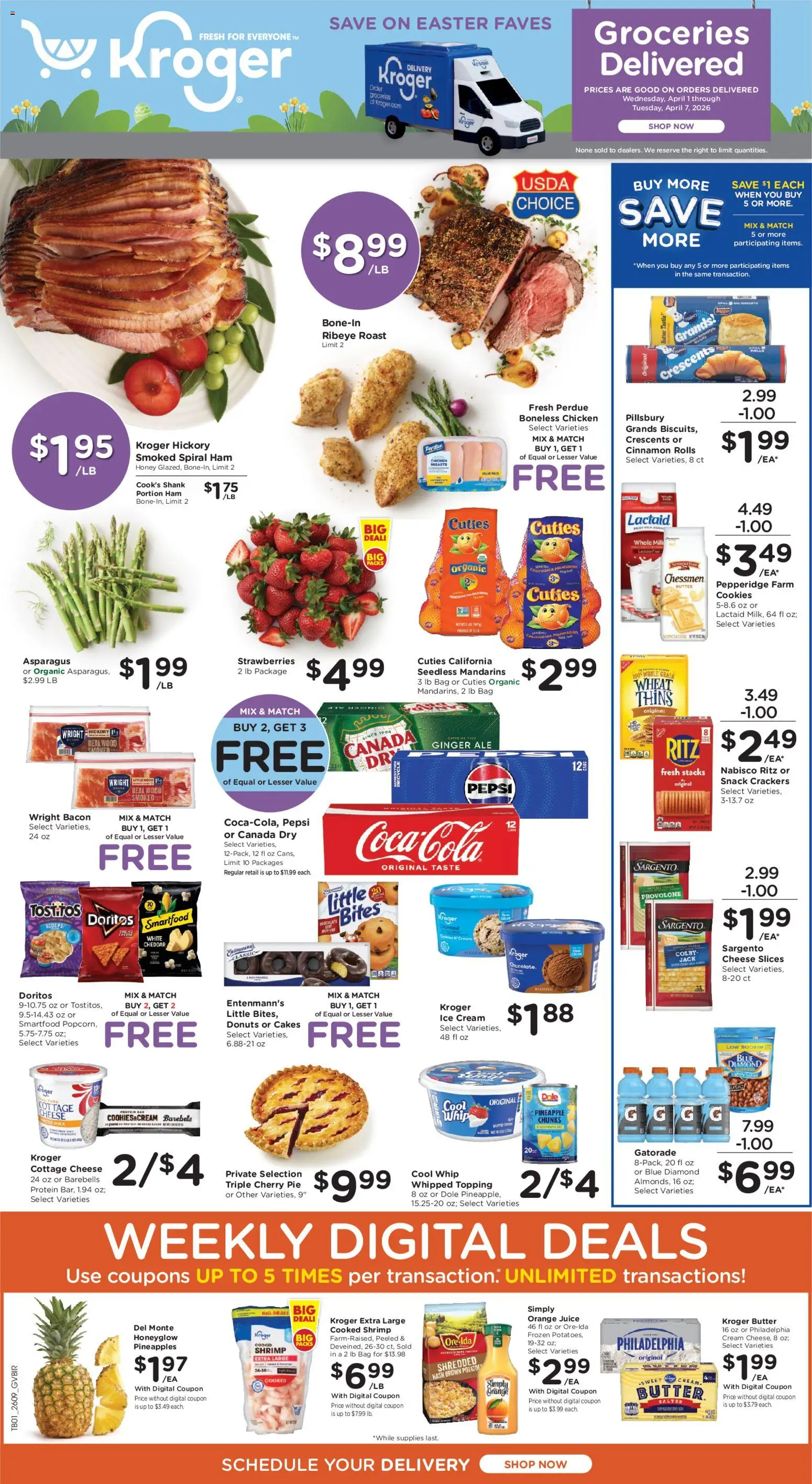 Kroger Ad - valid from 01.04.2026 | Page: 1 | Products: Chocolate, Pineapple, Cream, Cottage cheese