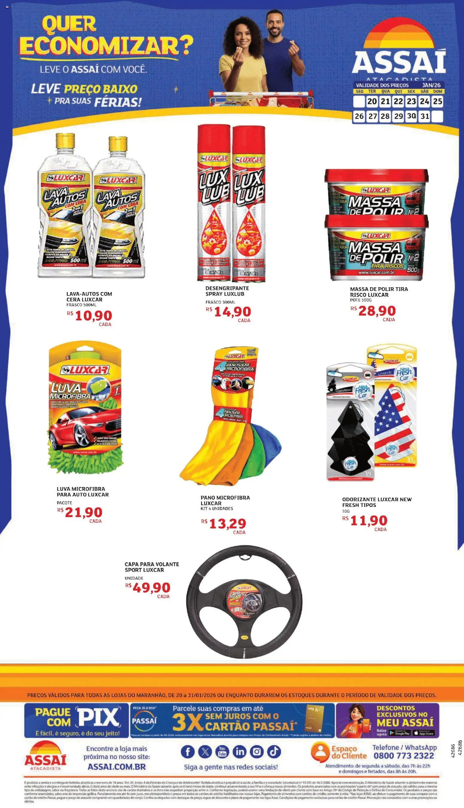 Assaí Atacadista Folheto - válido de 20.01.2026 | Página: 1 | Produtos: Base, Baixo, Cera, Telefone