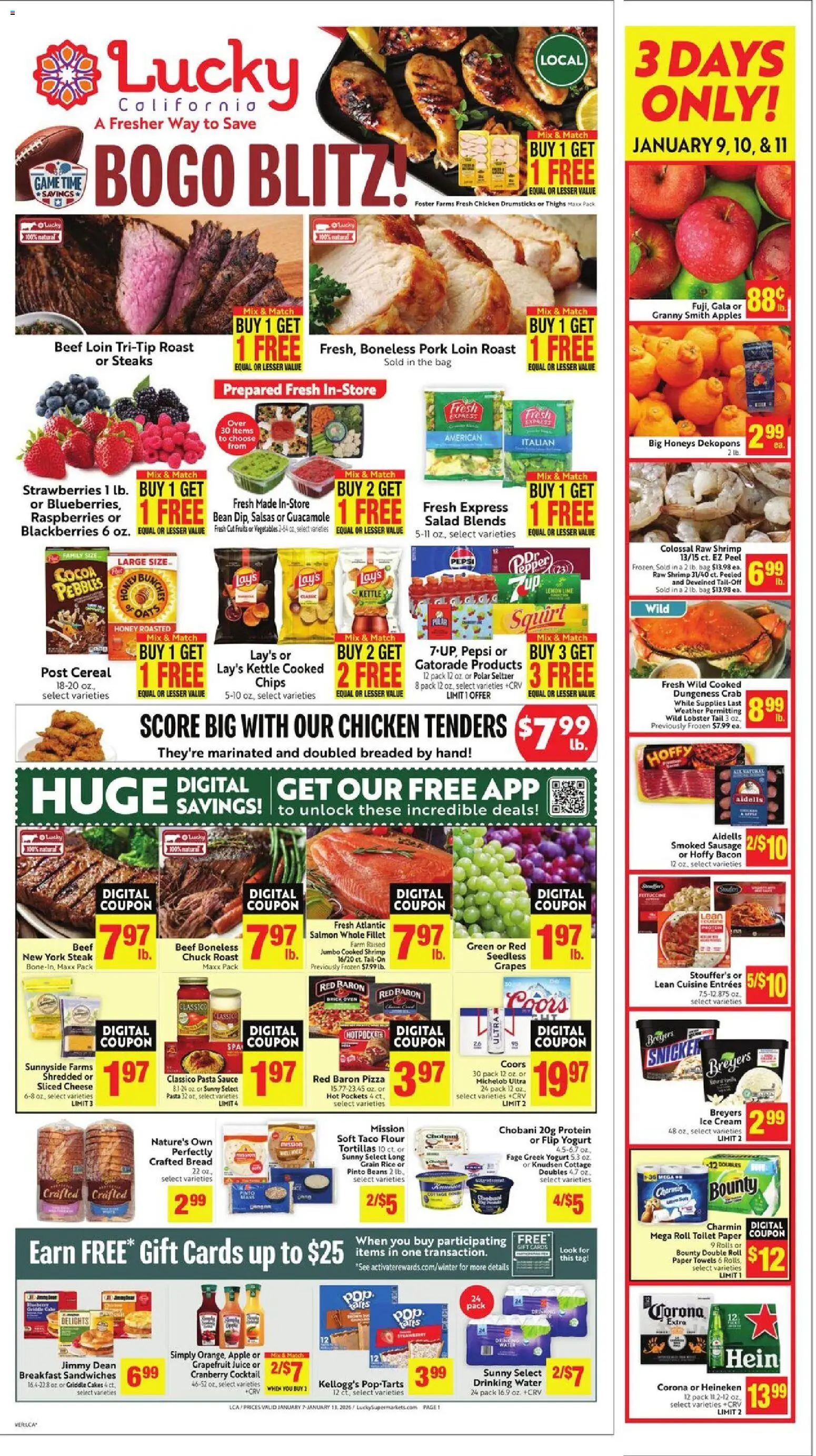 Lucky Supermarkets Weekly Ad - valid from 07.01.2026 | Page: 1 | Products: Yogurt, Pork, Sauce, Kettle