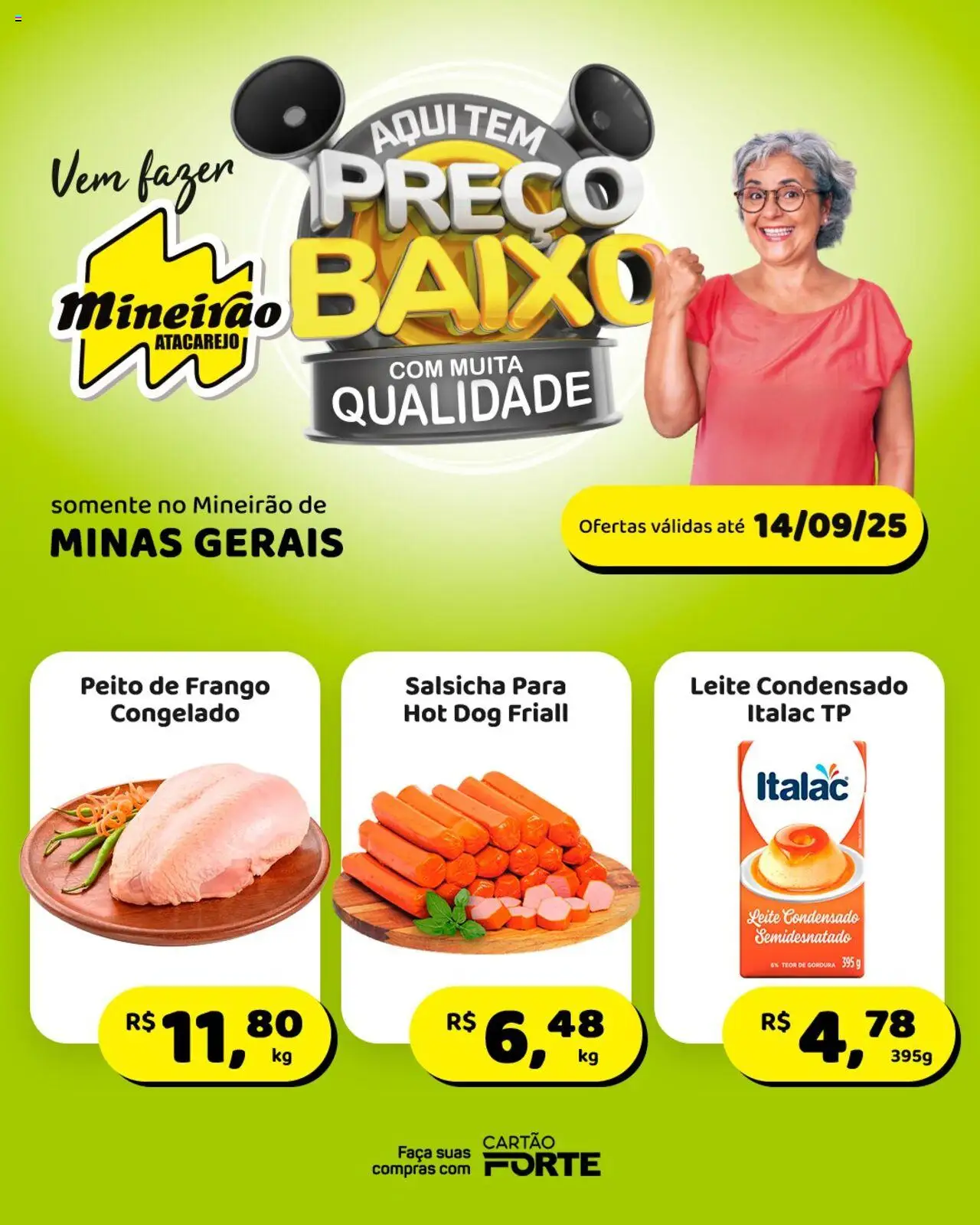 Mineirão Atacarejo Folheto - válido de 08.09.2025 | Página: 1 | Produtos: Leite, Faca, Leite condensado, Peito de frango