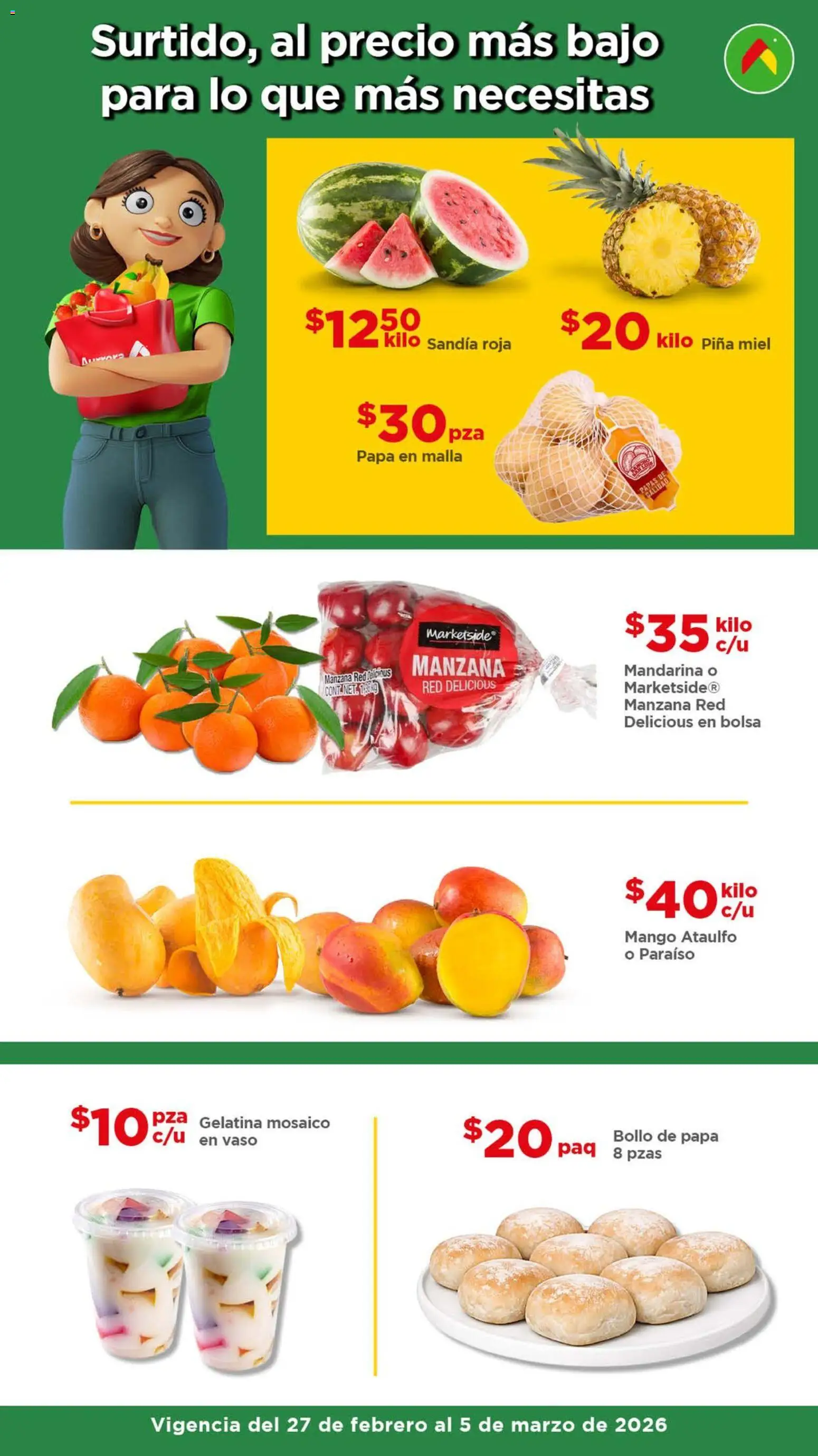 Nuevas ofertas de Bodega Aurrerá válidas en toda la República Mexicana desde el 27.02.2026. ¡Encuentra las mejores ofertas en Bodega Aurrerá folleto Ofertas! | Página: 3 | Productos: Papa, Gelatina, Manzana, Malla