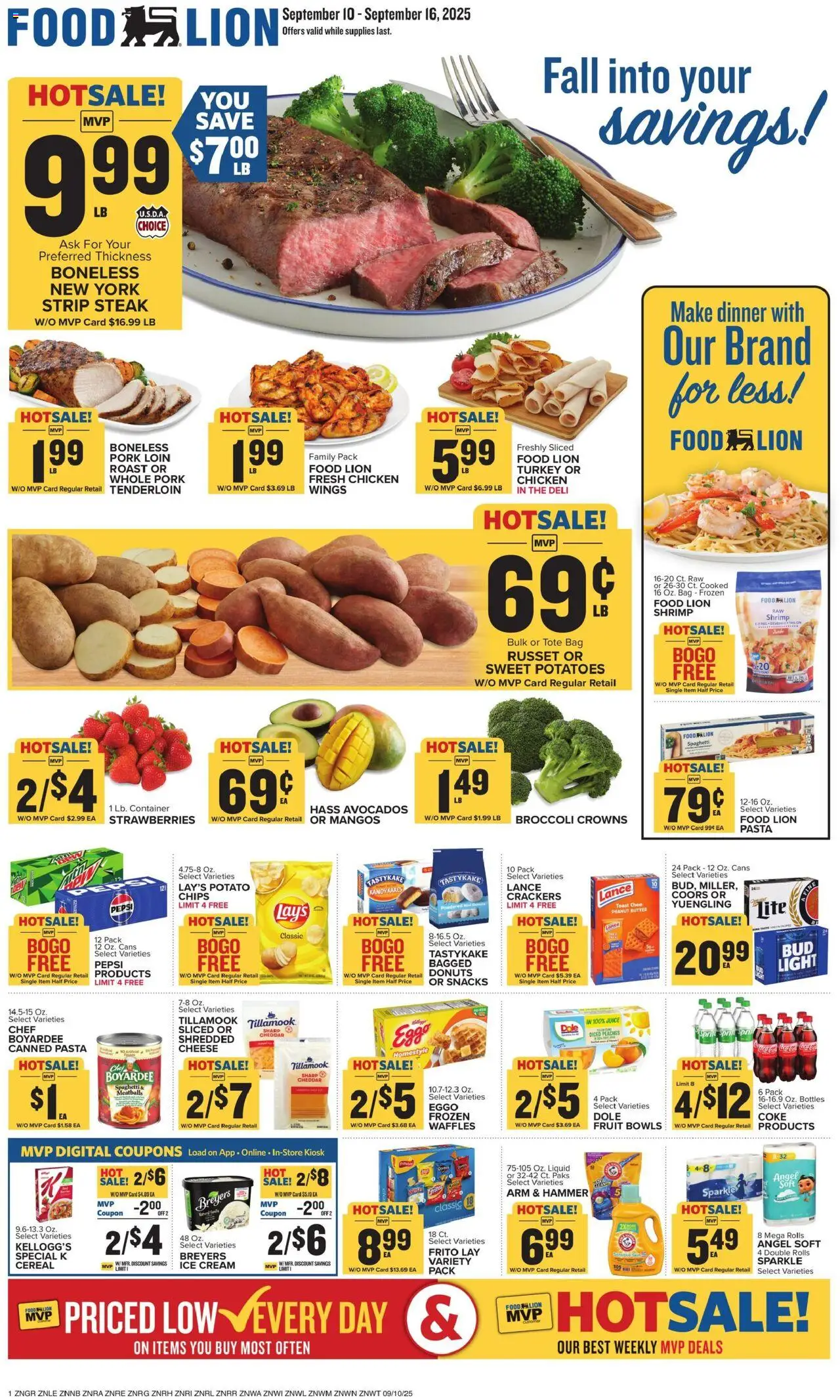 Food Lion Weekly Ad - valid from 10.09.2025 | Page: 1 | Products: Butter, Pasta, Ice cream, Bag