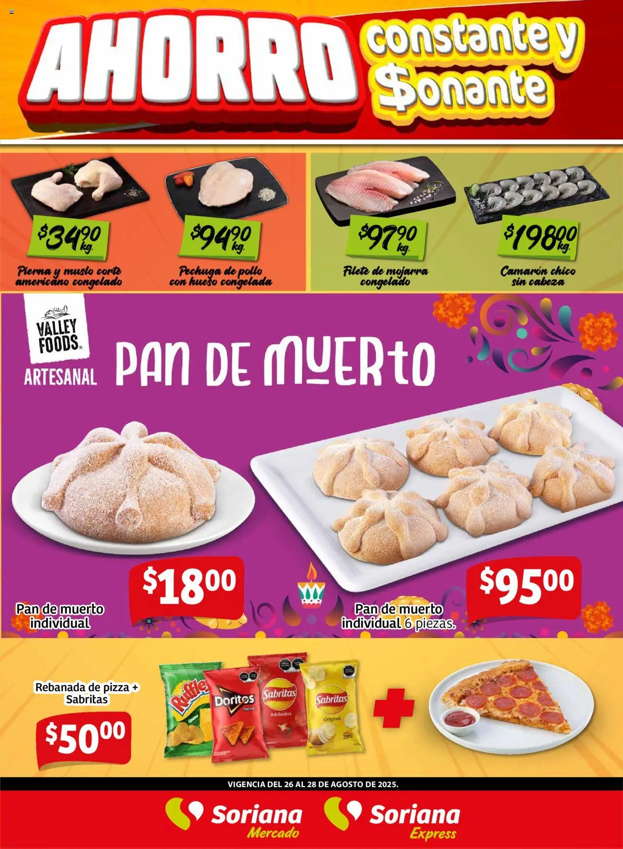 Nuevas ofertas de Soriana válidas en toda la República Mexicana desde el 26.08.2025. ¡Encuentra las mejores ofertas en Soriana - Frescos del Mandado Mercado: Ver, Tab, Chis, Camp, Yuc y Q. Roo! | Página: 2 | Productos: Pollo, Queso, Pan, Pizza