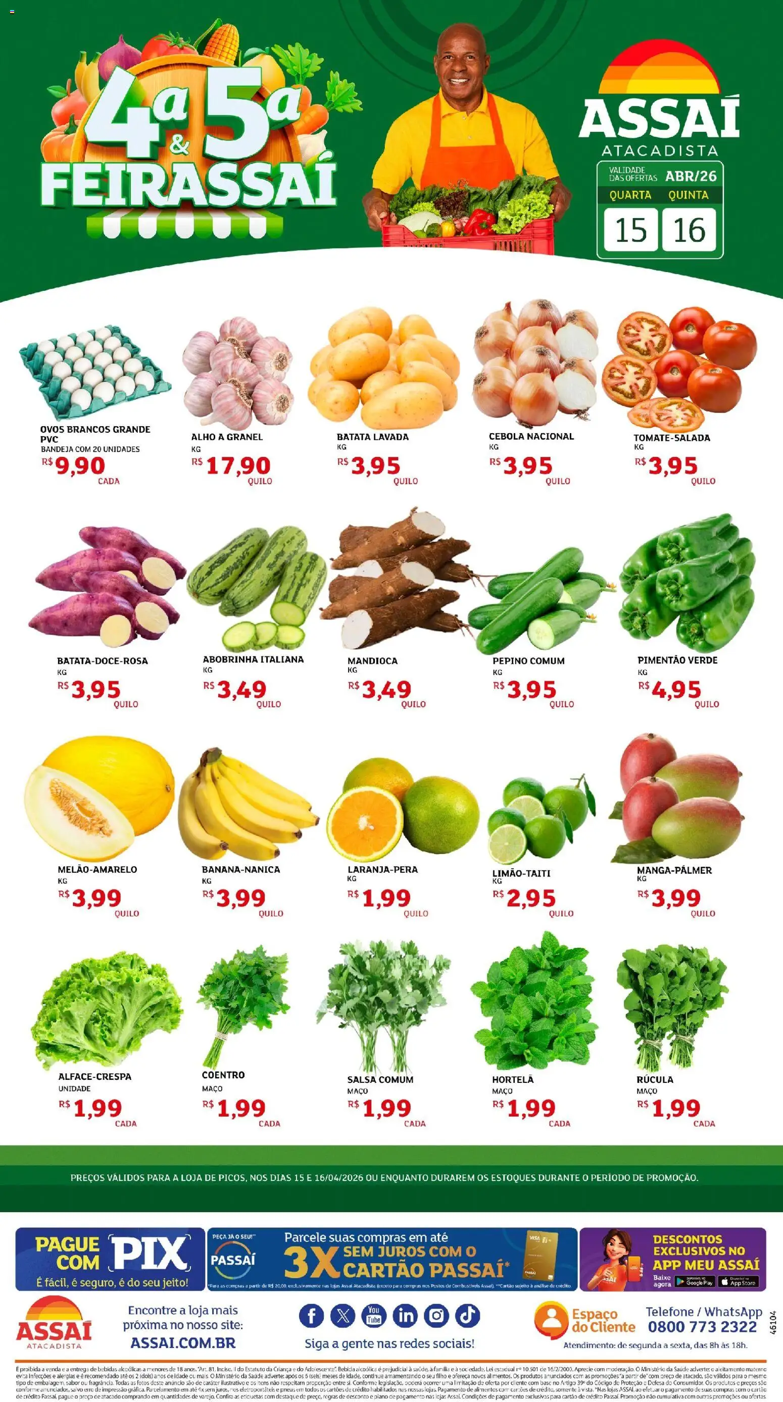Assaí Atacadista Folheto - válido de 15.04.2026 | Página: 1 | Produtos: Alho, Bebida, Bandeja, Batata