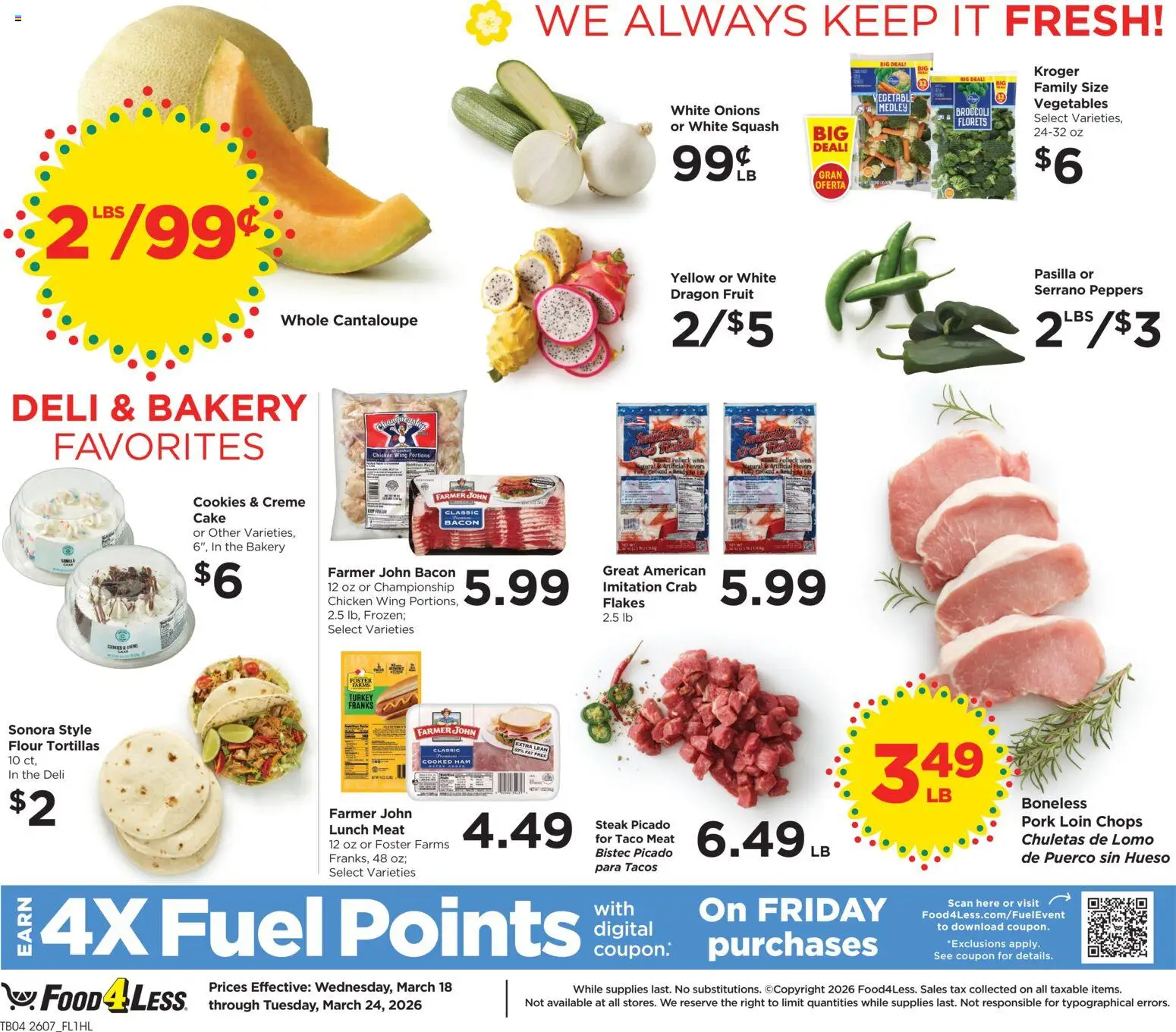 Food 4 Less Weekly Ad - valid from 18.03.2026 | Page: 5 | Products: Bakery, Broccoli, Peppers, Pork