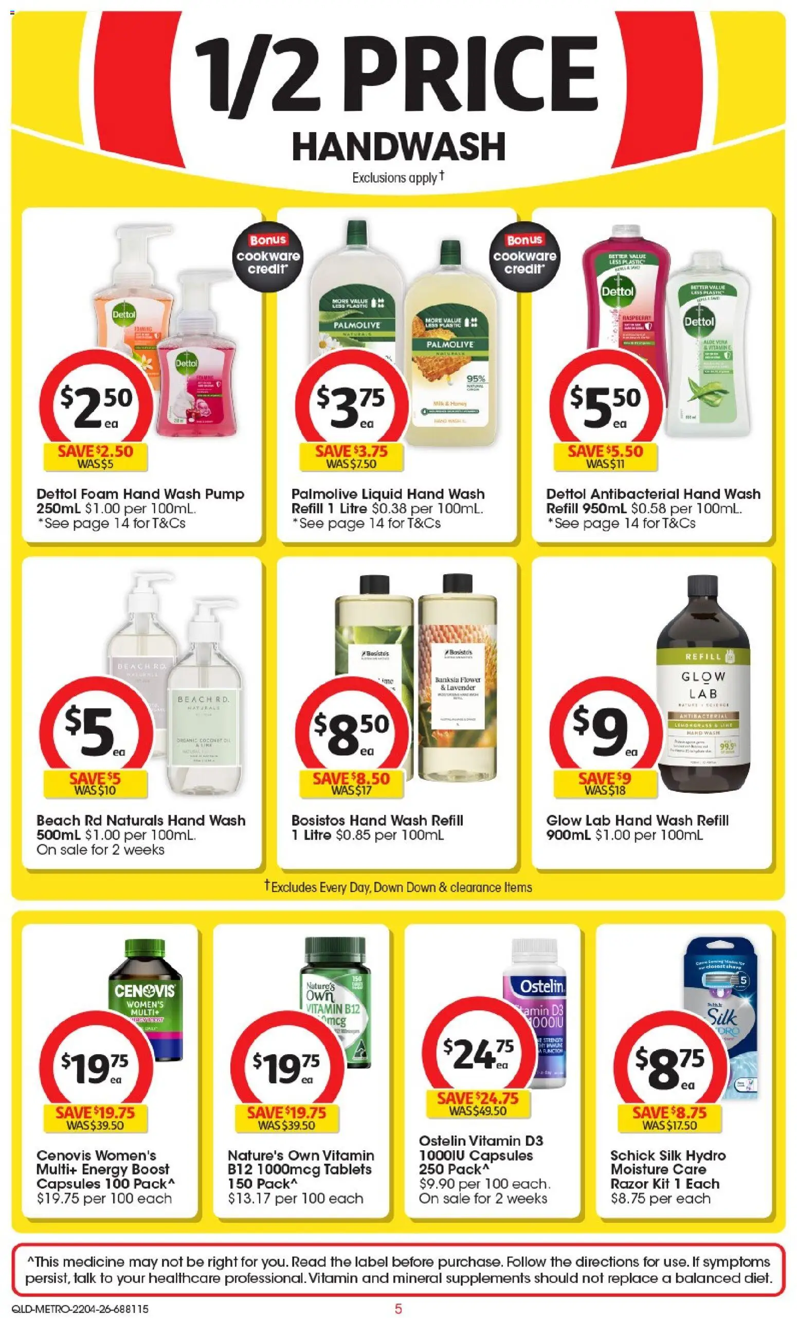 Coles catalogue - valid from 22.04.2026 | Page: 5 | Products: Honey, Razor, Raspberry, Hand wash