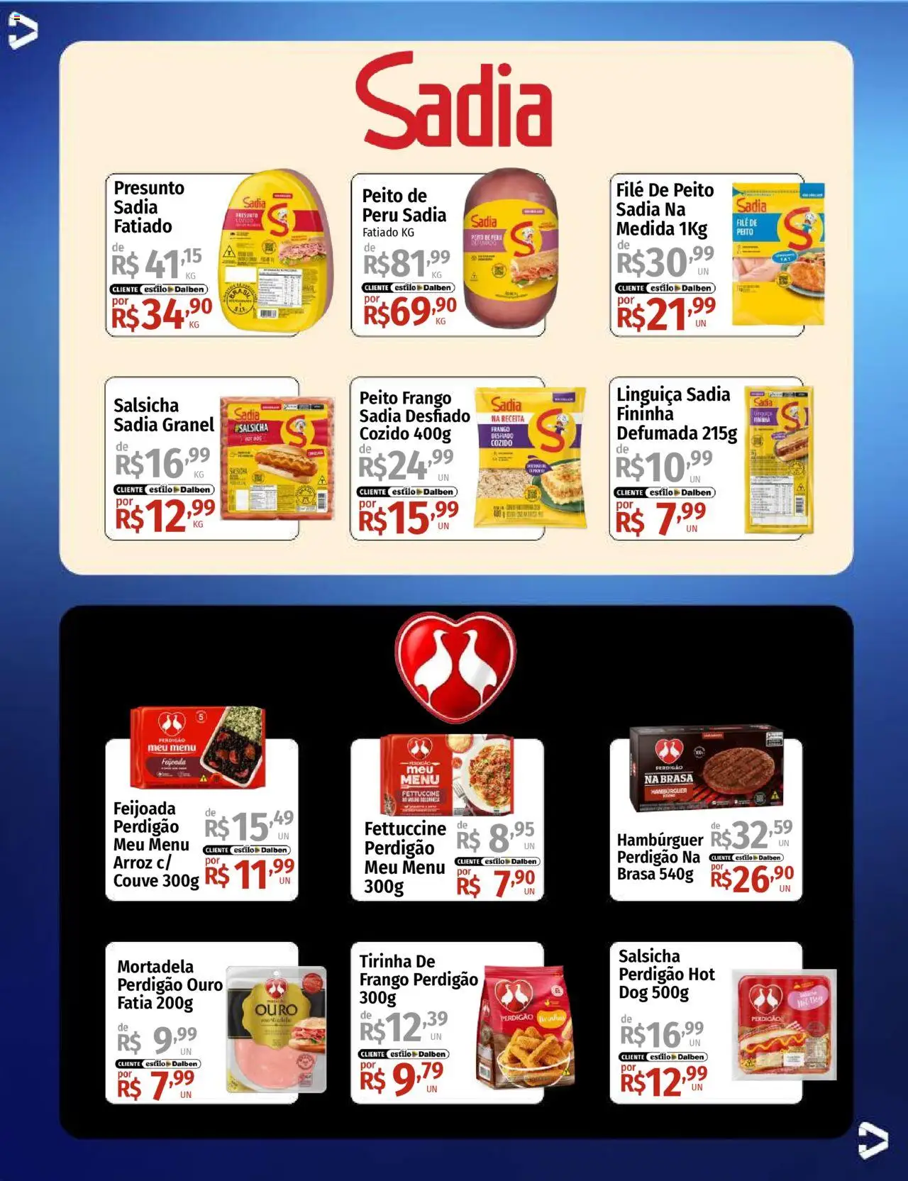 Supermercado Dalben Folheto - válido de 17.10.2025 | Página: 12 | Produtos: Salsicha, Presunto, Peito de peru, Frango