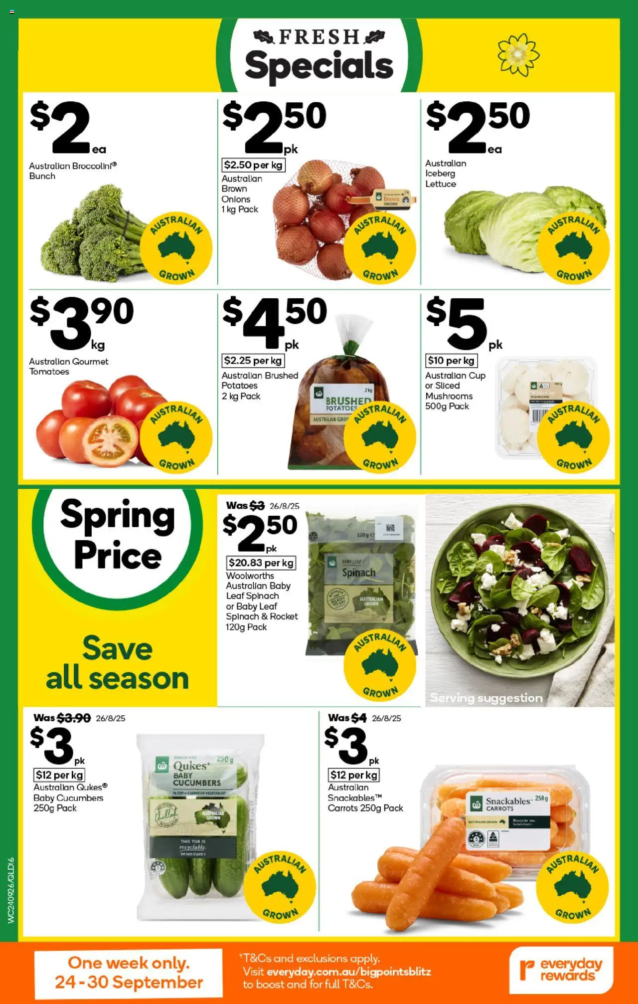 Woolworths catalogue - valid from 24.09.2025 | Page: 16 | Products: Carrots, Cucumbers, Potatoes, Spinach