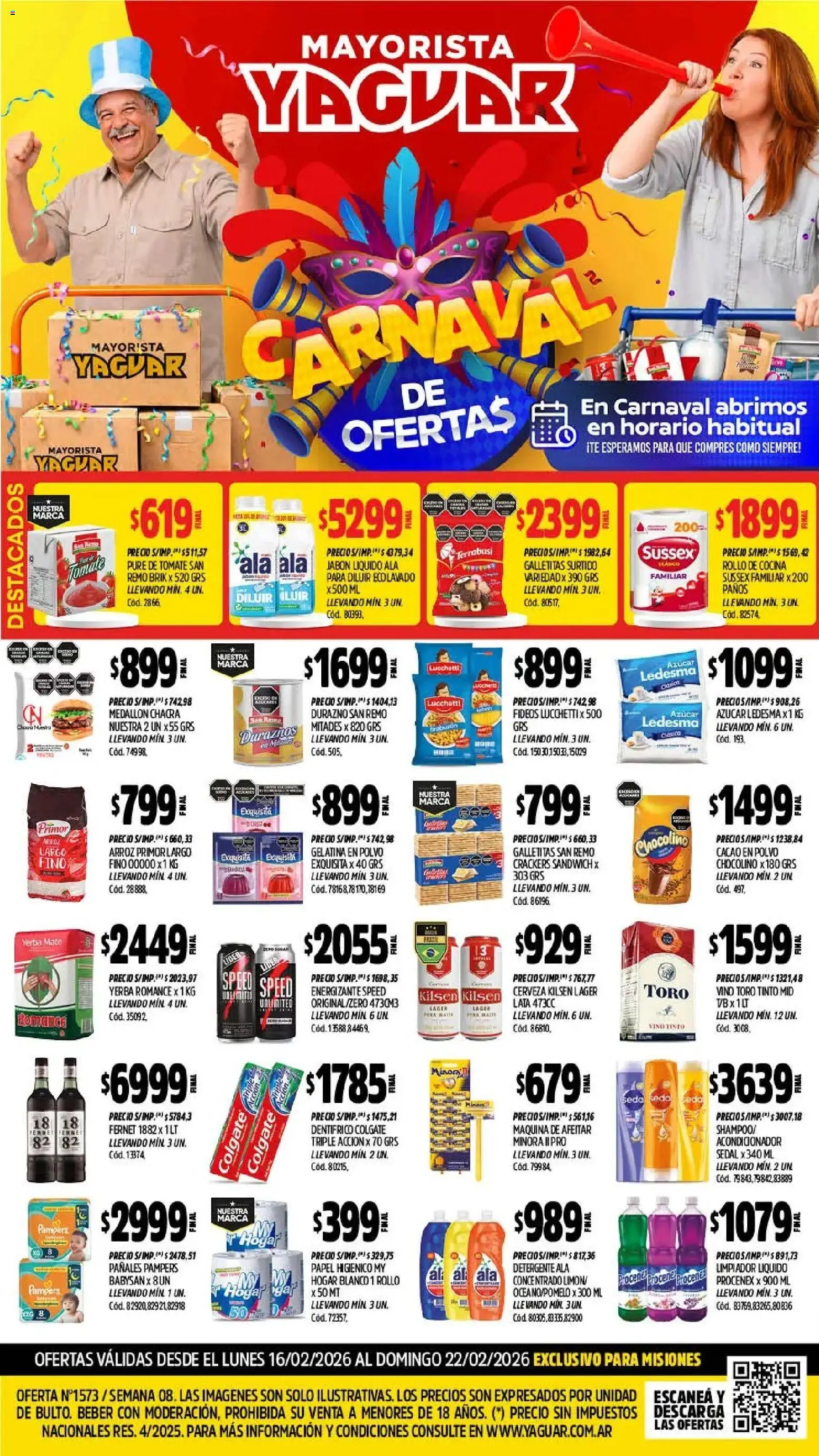 Yaguar - Oferta Semanal Misiones │ válido desde el 16.02.2026 | Página: 1 | Productos: Cocina, Galletitas, Fideos, Limpiador